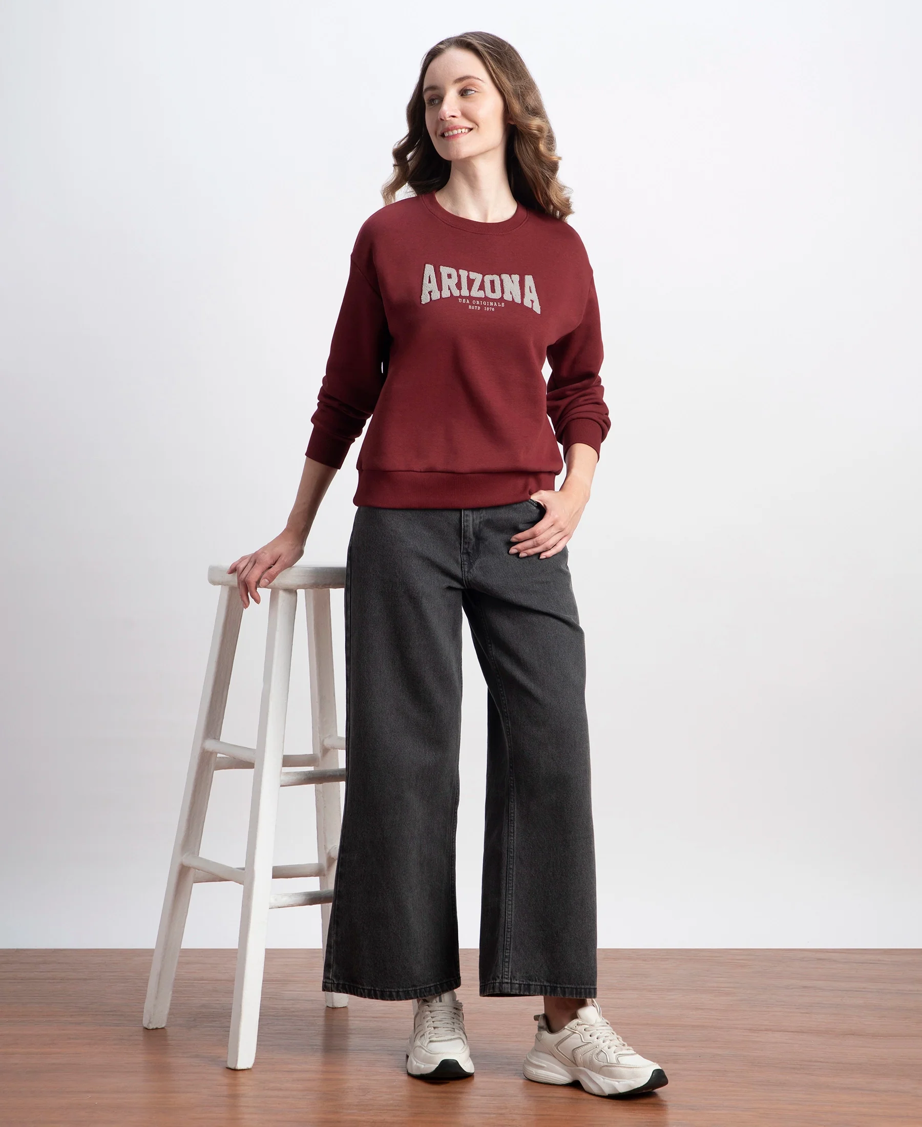Super Combed Cotton Rich Fleece Fabric Oversized Printed Sweatshirt with StayWarm Tech - Pomegranate - Image 6