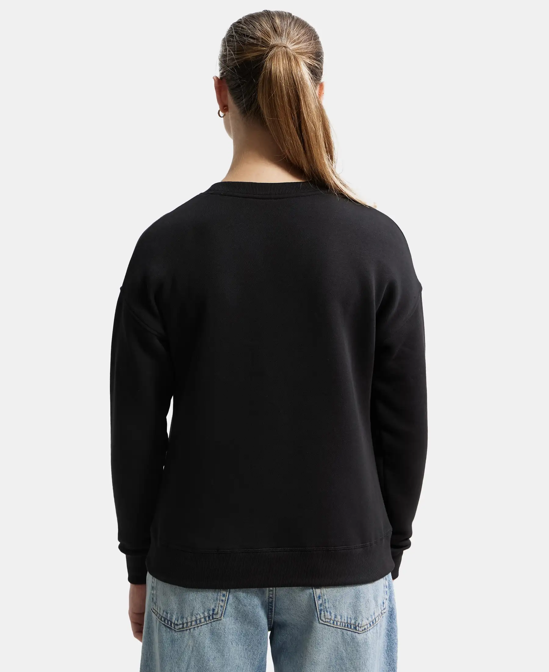 Super Combed Cotton Rich Fleece Fabric Printed Sweatshirt with Drop Shoulder Styling - Black - Image 3
