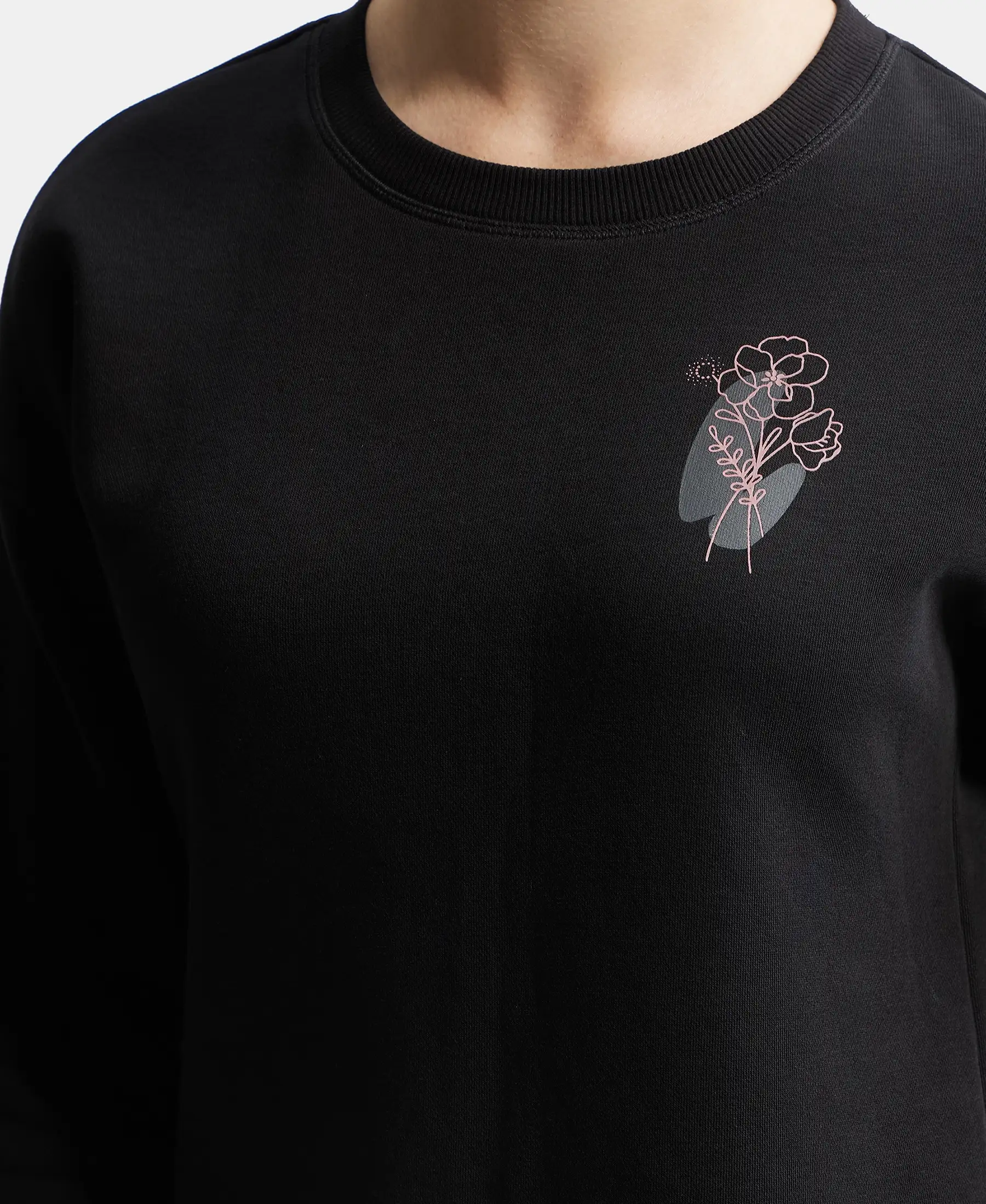 Super Combed Cotton Rich Fleece Fabric Printed Sweatshirt with Drop Shoulder Styling - Black - Image 6
