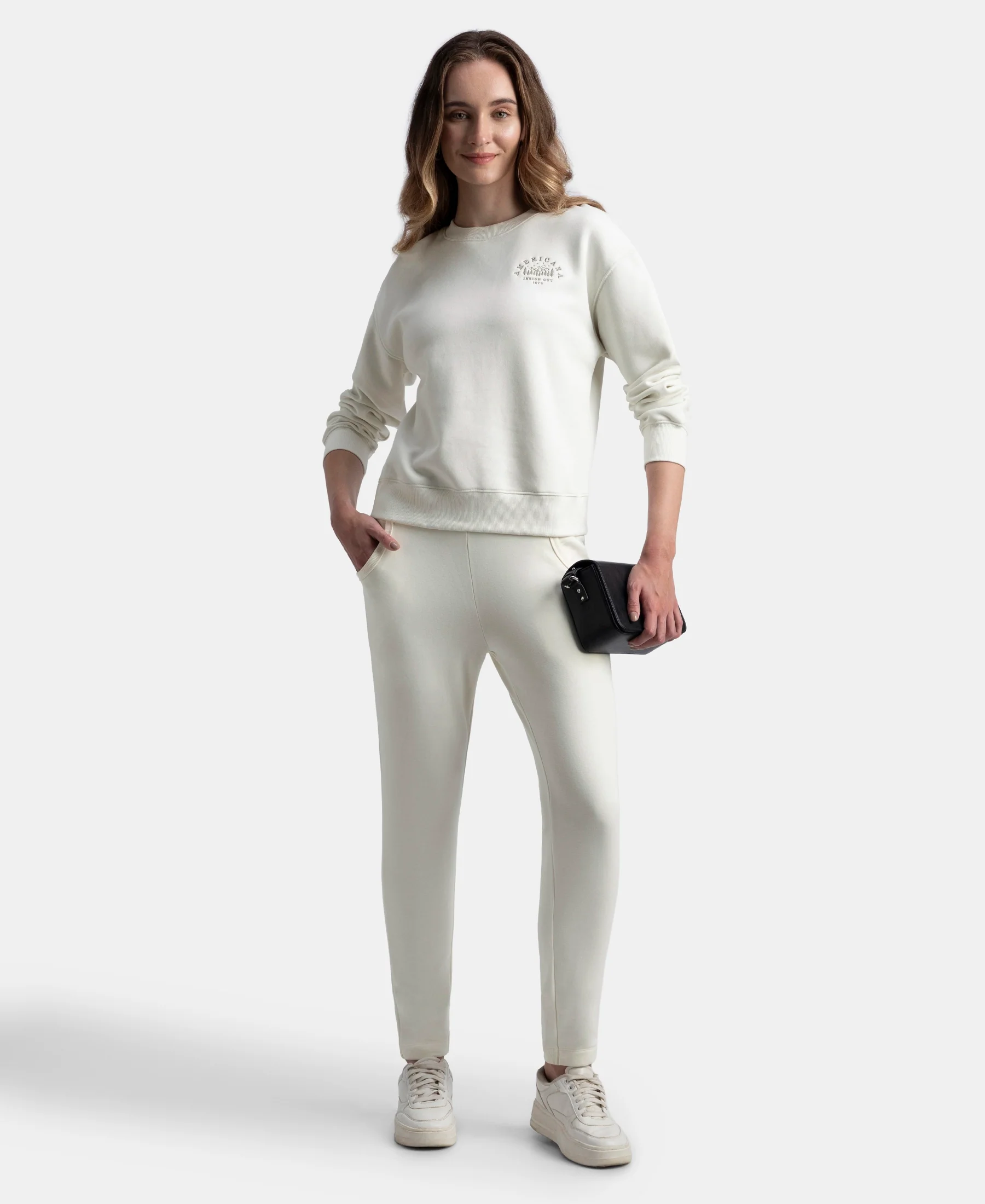 Super Combed Cotton Rich Fleece Fabric Printed Sweatshirt with Drop Shoulder Styling - Cannoli Cream - Image 6