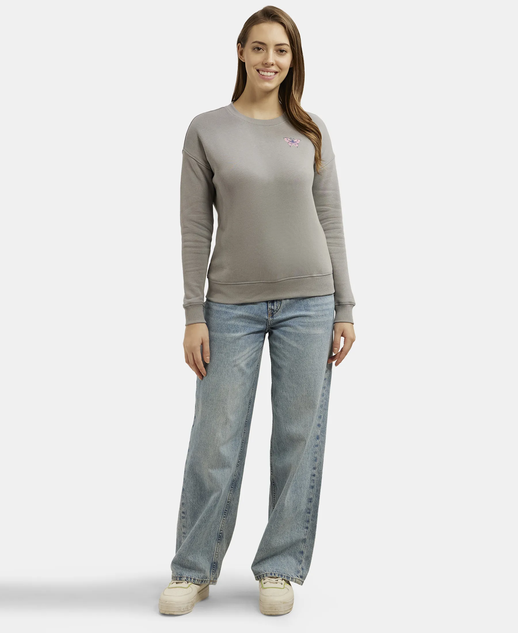 Super Combed Cotton Rich Fleece Fabric Printed Sweatshirt with Drop Shoulder Styling - Sky Rocket - Image 4