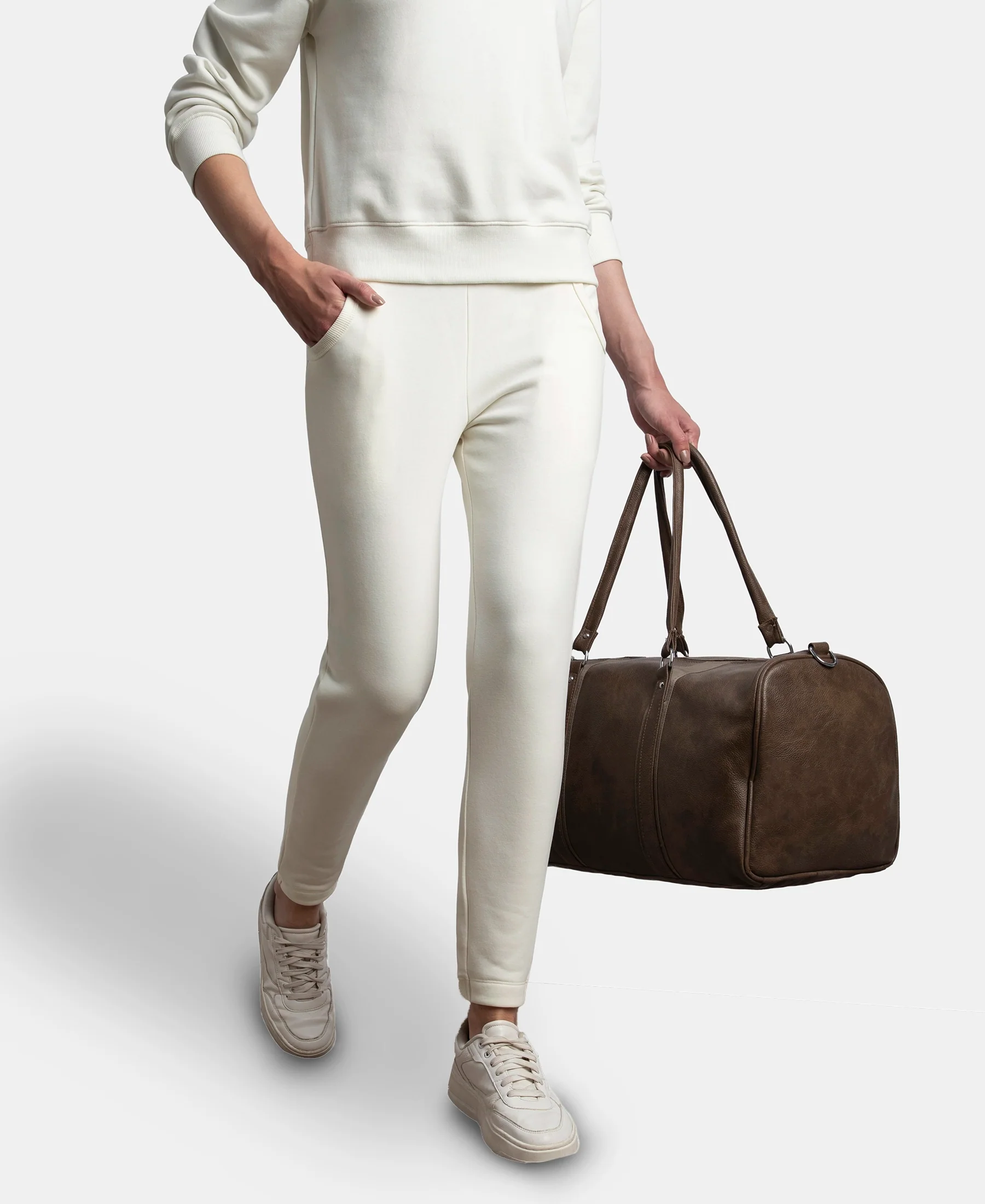 Super Combed Cotton Rich Fleece Fabric Regular Fit Joggers with StayWarm Technology - Cannoli Cream - Image 5