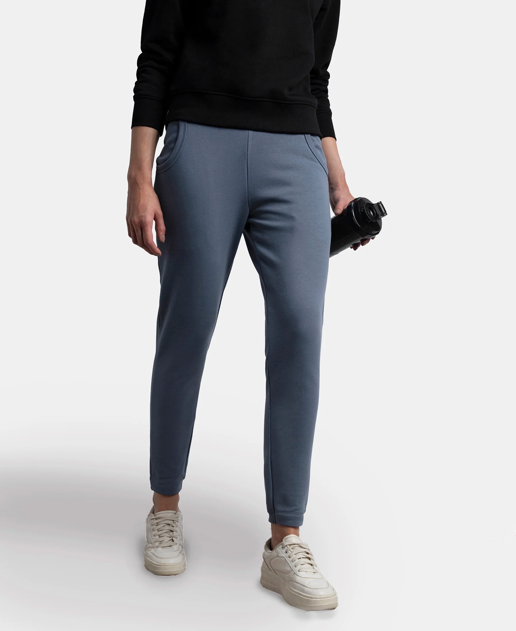 Super Combed Cotton Rich Fleece Fabric Regular Fit Joggers With Staywarm Technology - Vintage Indigo - Image 5