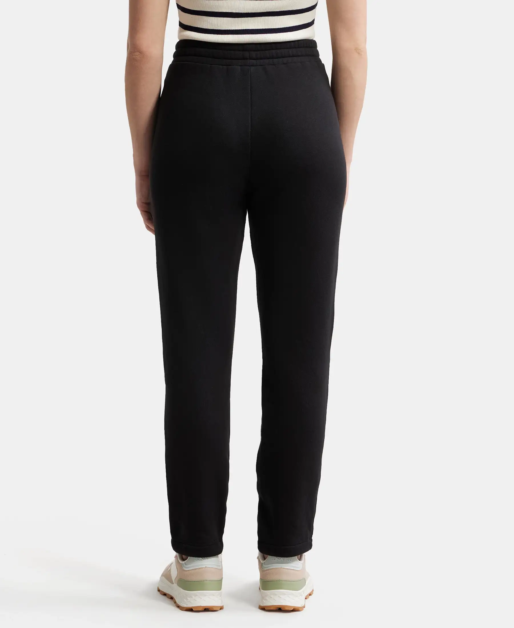 Super Combed Cotton Rich Fleece Fabric Straight Fit Trackpants with Zipper Pockets - Black - Image 3