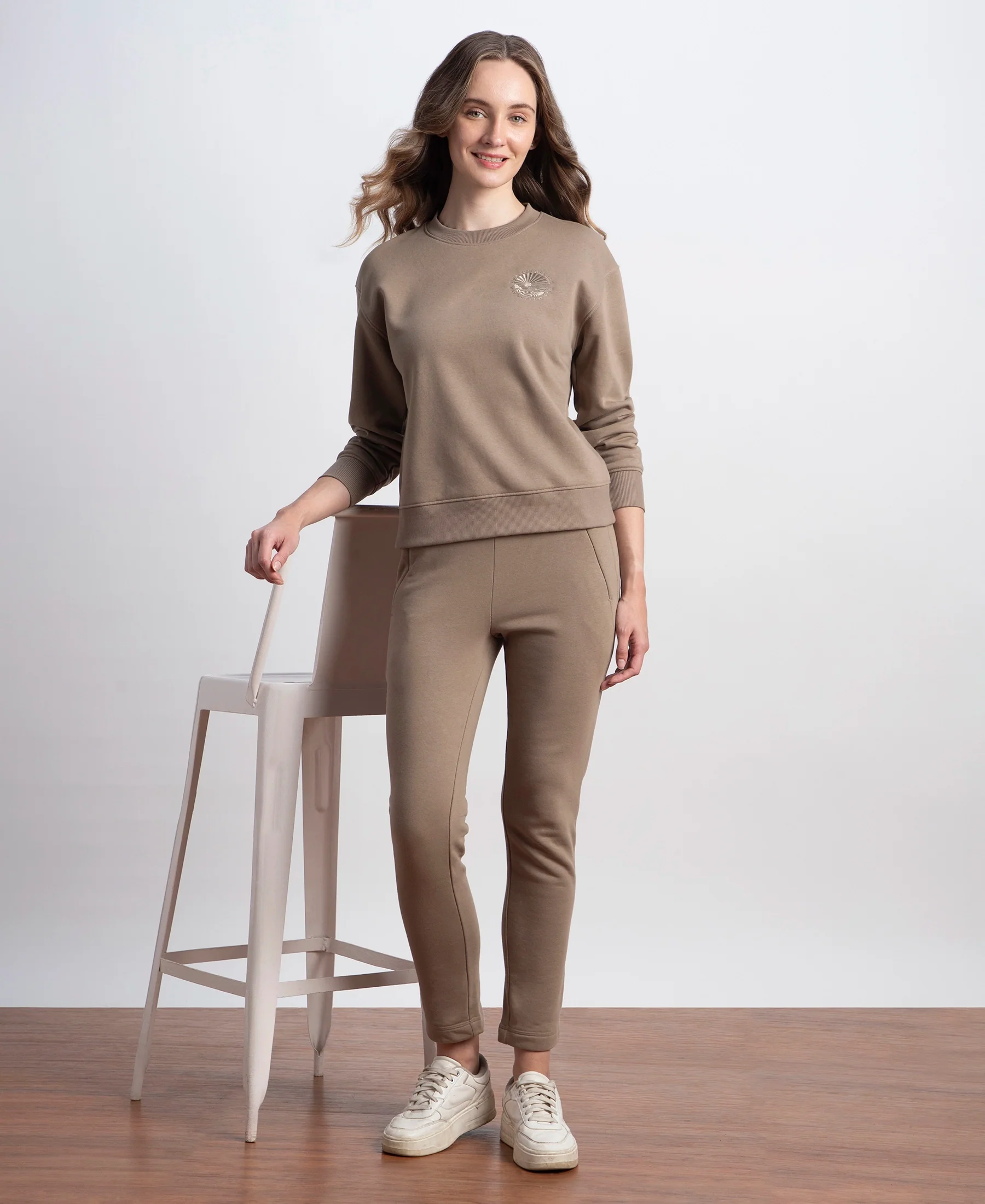 Super Combed Cotton Rich Fleece Fabric Straight Fit Trackpants with Zipper Pockets - Desert Taupe - Image 5