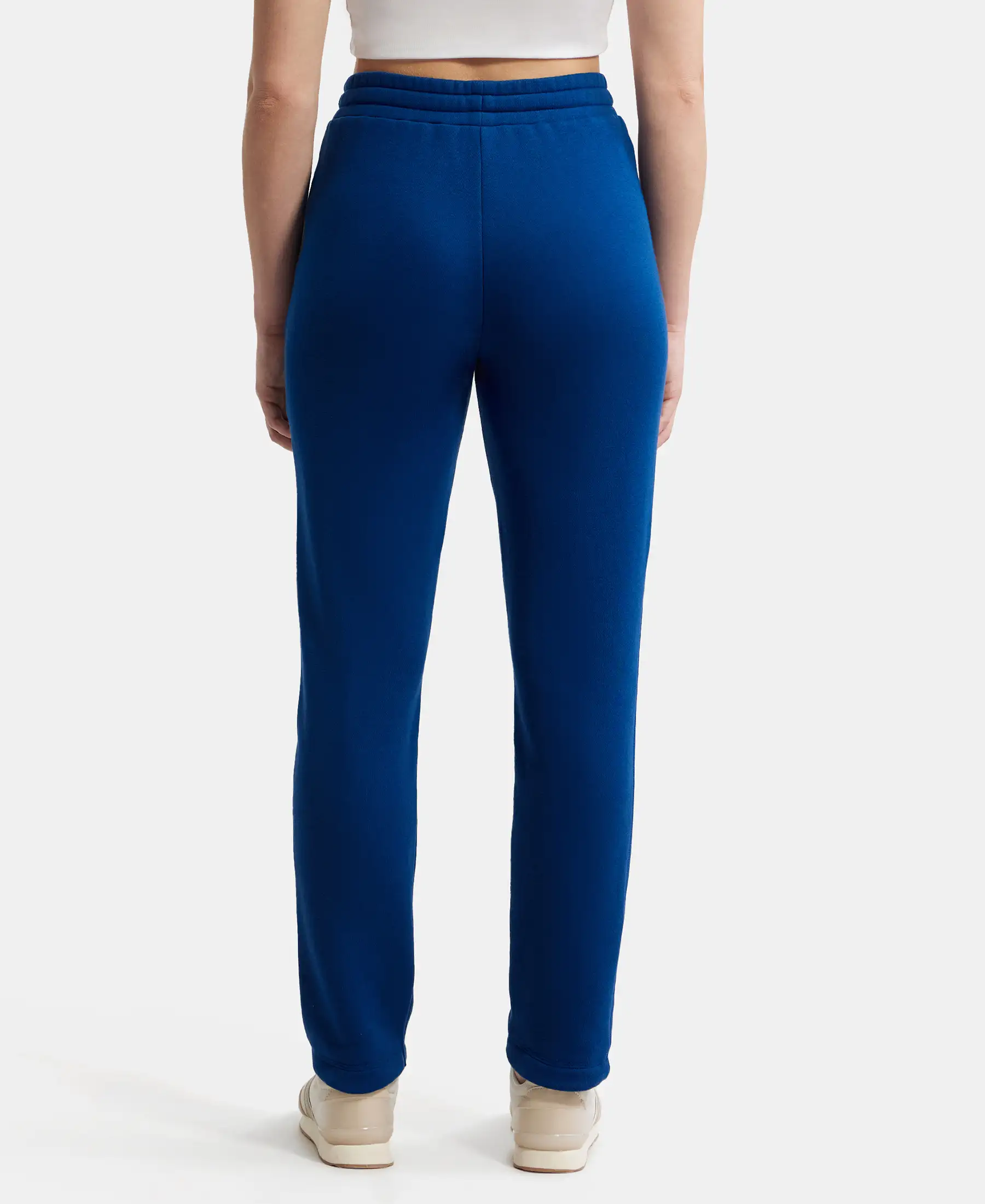 Super Combed Cotton Rich Fleece Fabric Straight Fit Trackpants with Zipper Pockets - Navy Peony - Image 3