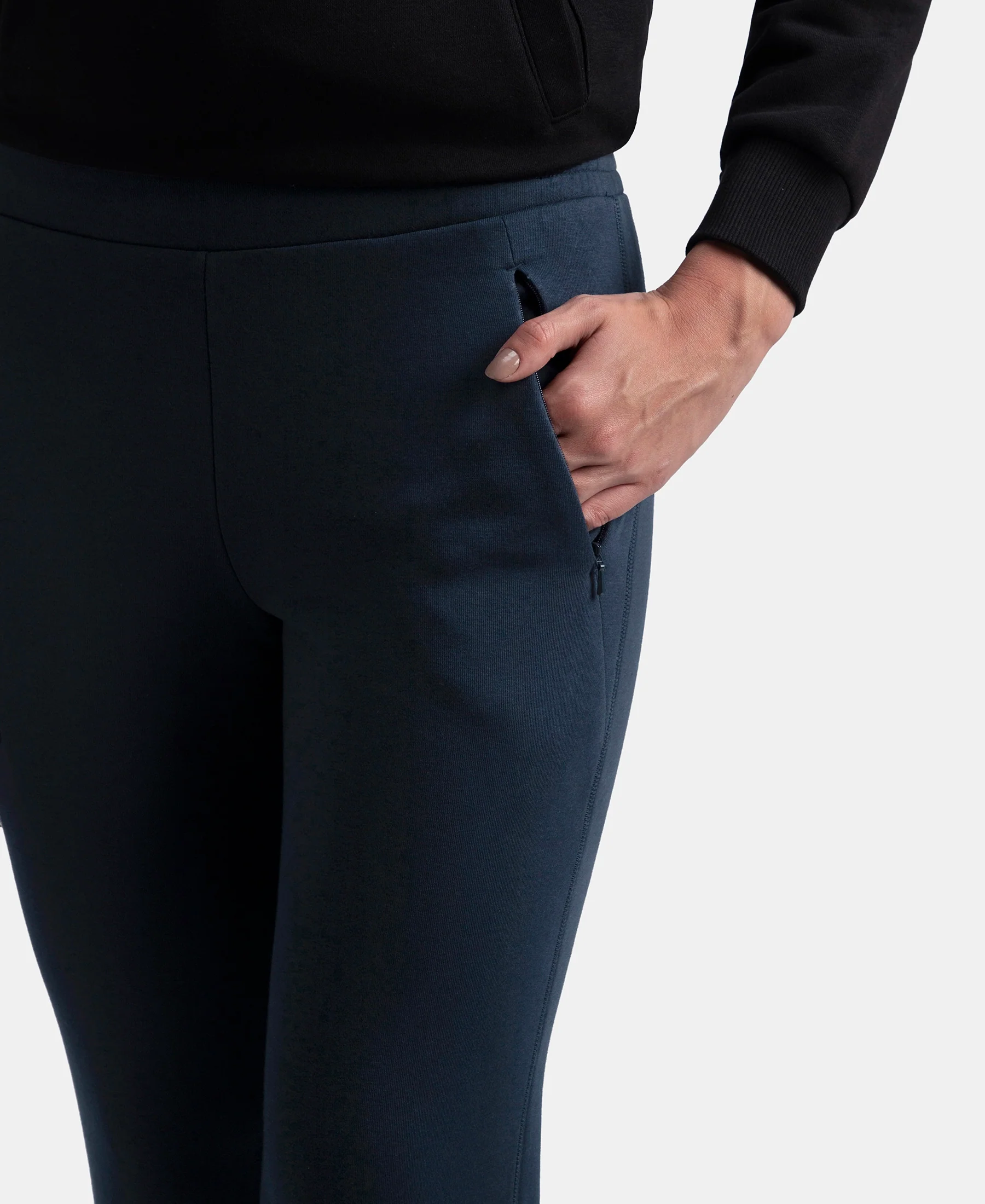 Super Combed Cotton Rich Fleece Fabric Straight Fit Trackpants with Zipper Pockets - Navy - Image 6