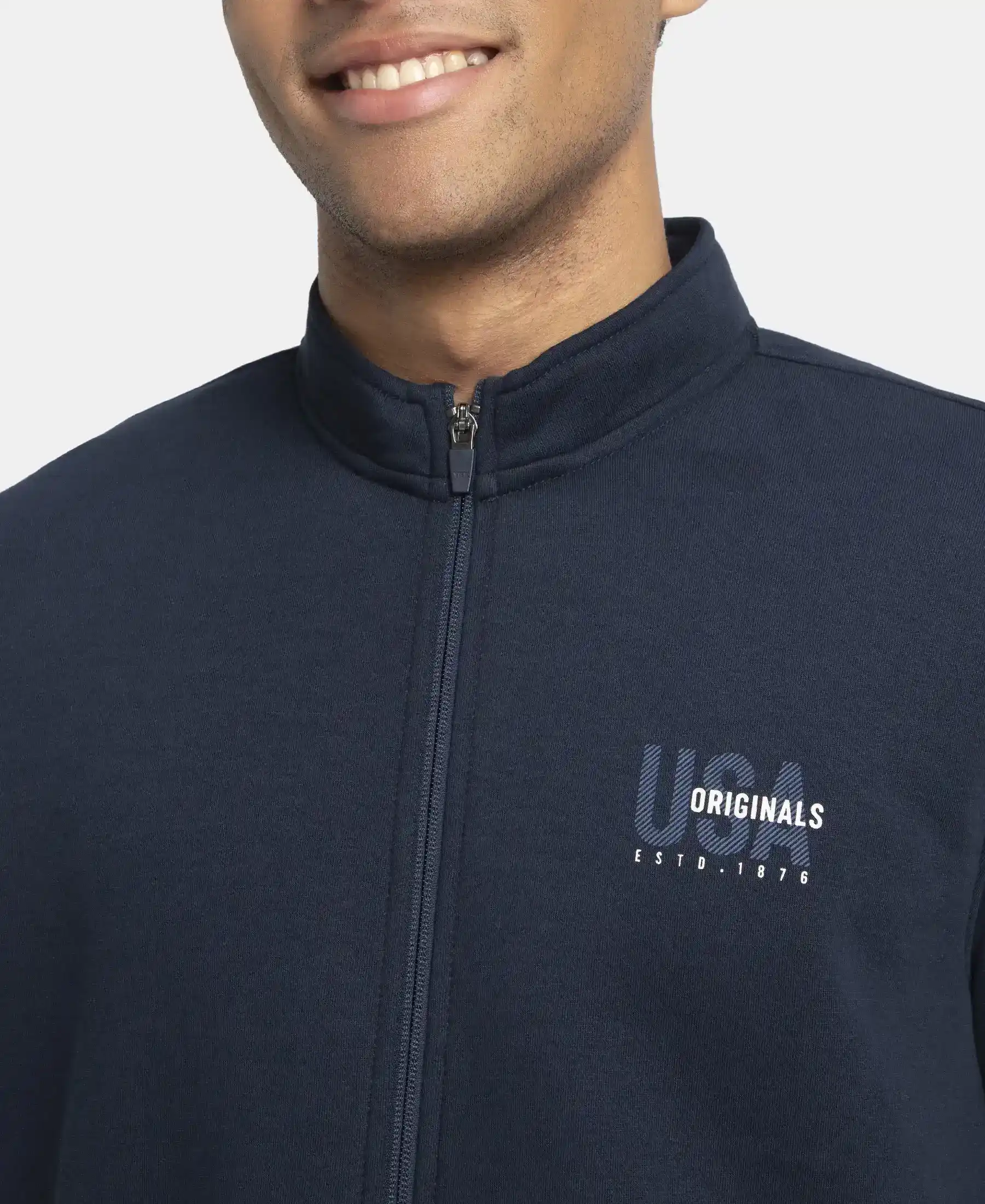 Super Combed Cotton Rich Fleece Jacket with StayWarm Technology - Navy - Image 6