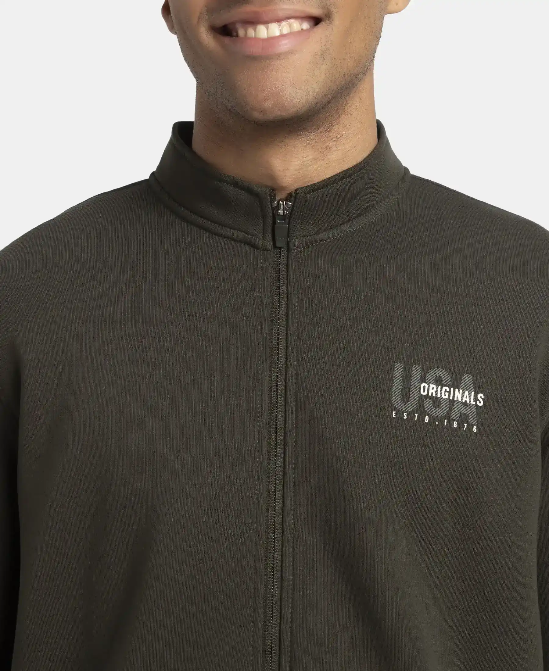 Super Combed Cotton Rich Fleece Jacket with StayWarm Technology - Olive - Image 6