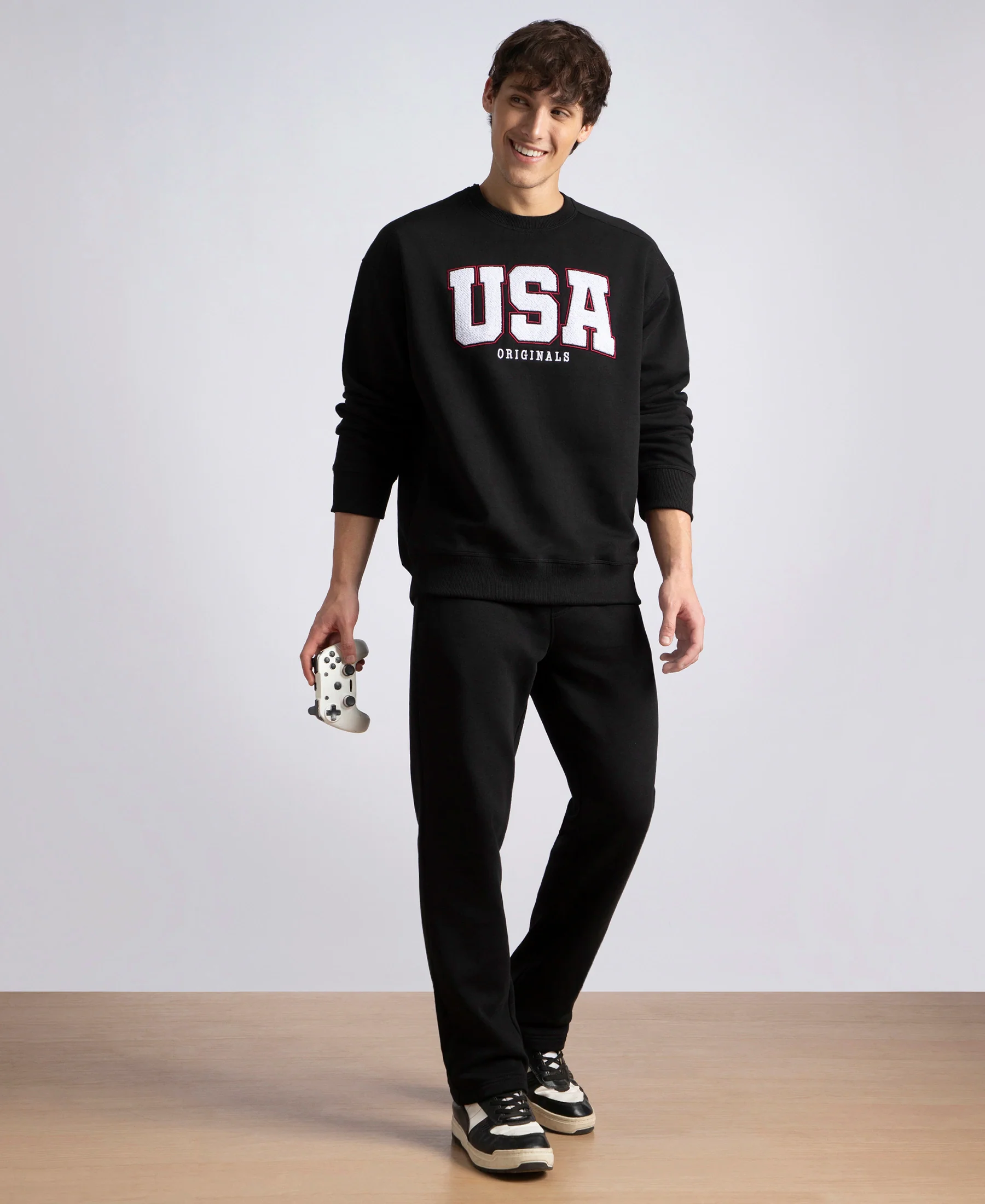 Super Combed Cotton Rich Fleece Printed Sweatshirt with StayWarm Technology - Black - Image 4