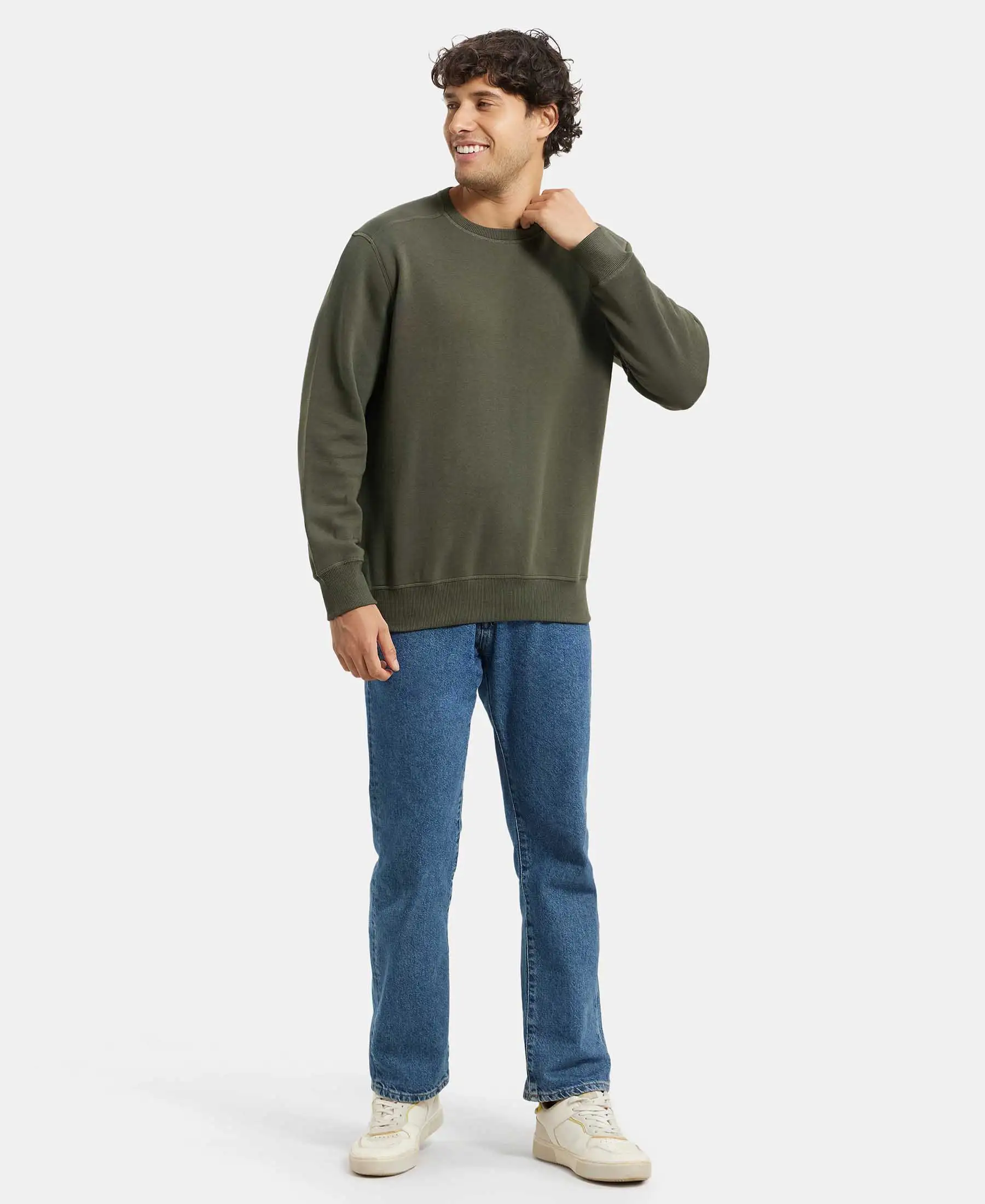 Super Combed Cotton Rich Fleece Sweatshirt with StayWarm Technology - Deep Olive - Image 6