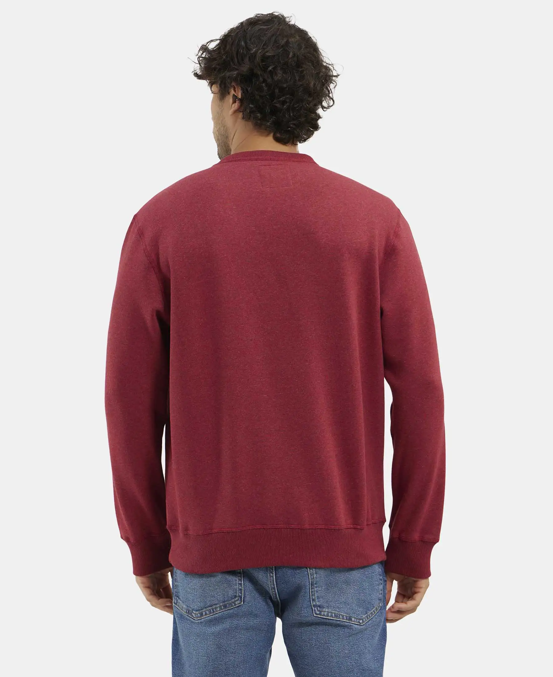 Super Combed Cotton Rich Fleece Sweatshirt with StayWarm Technology - Red Melange - Image 3