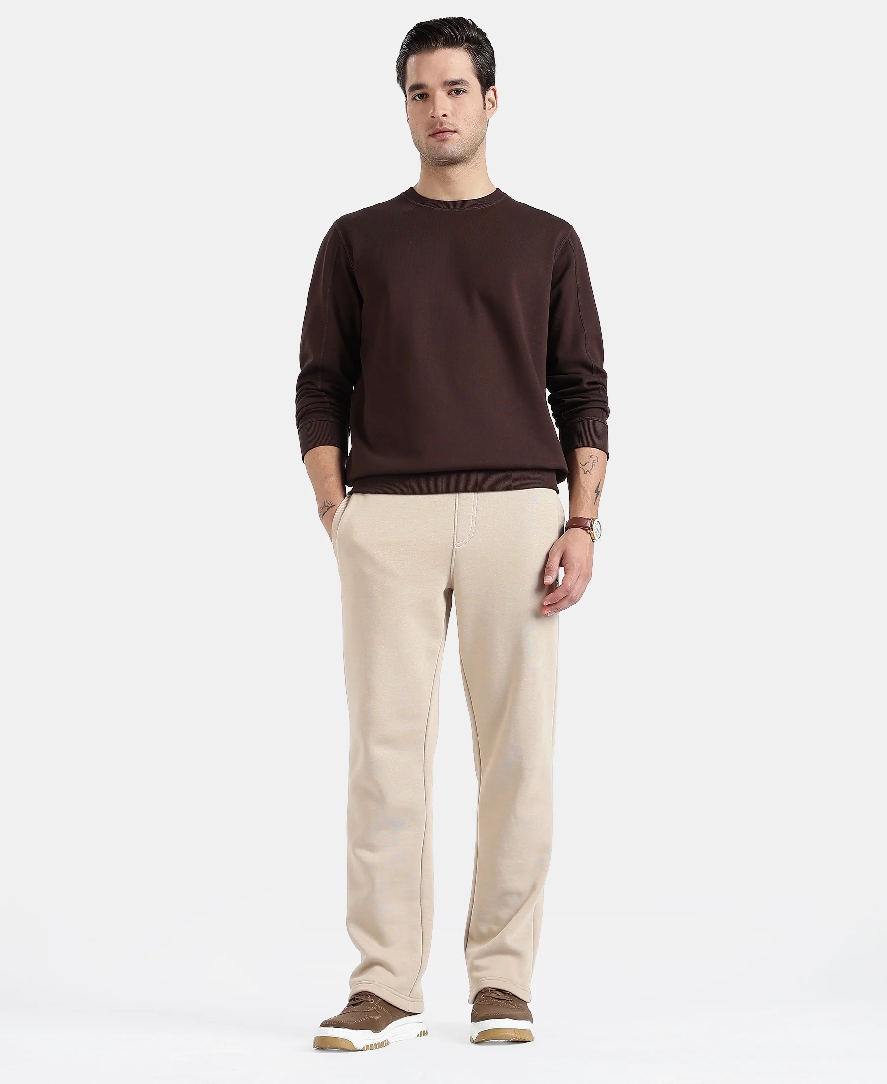 Super Combed Cotton Rich Straight Fit Fleece Trackpants with StayWarm Technology - Pure Cashmere - Image 4
