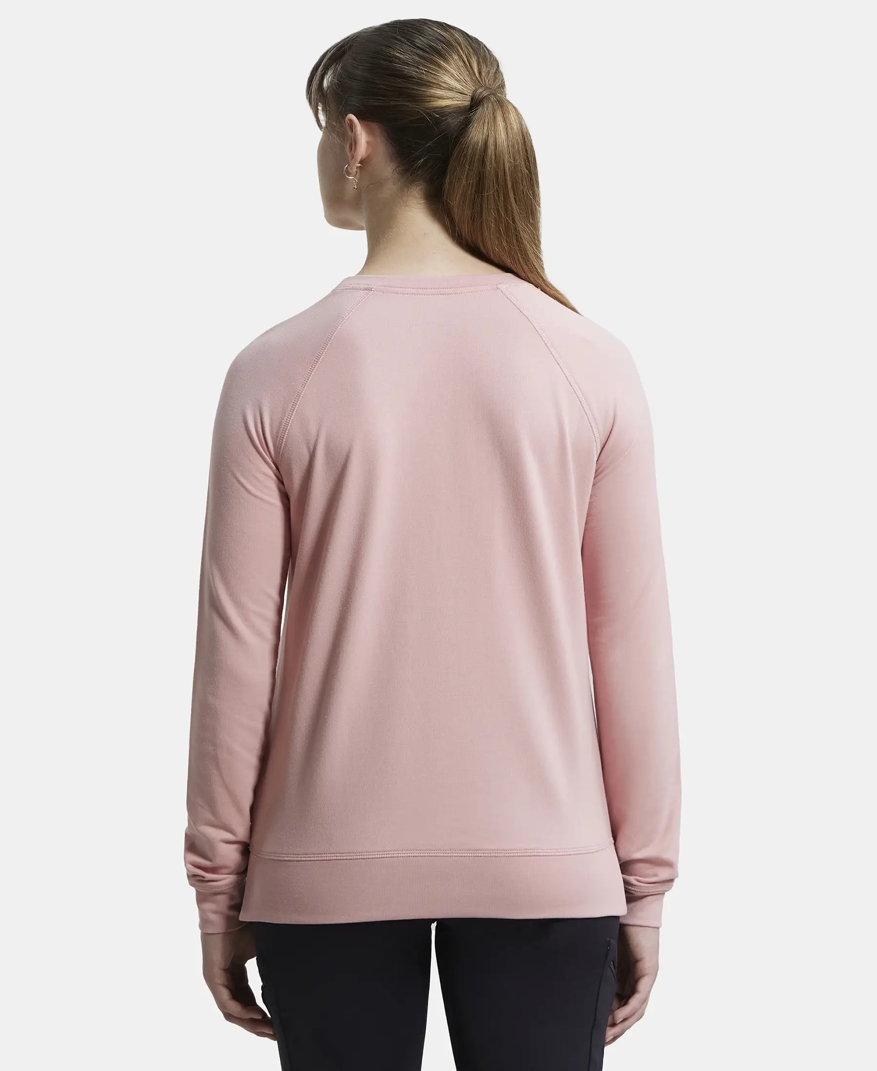 Super Combed Cotton Rich French Terry Fabric Solid Sweatshirt with Raglan Sleeve Styling - Blush - Image 3