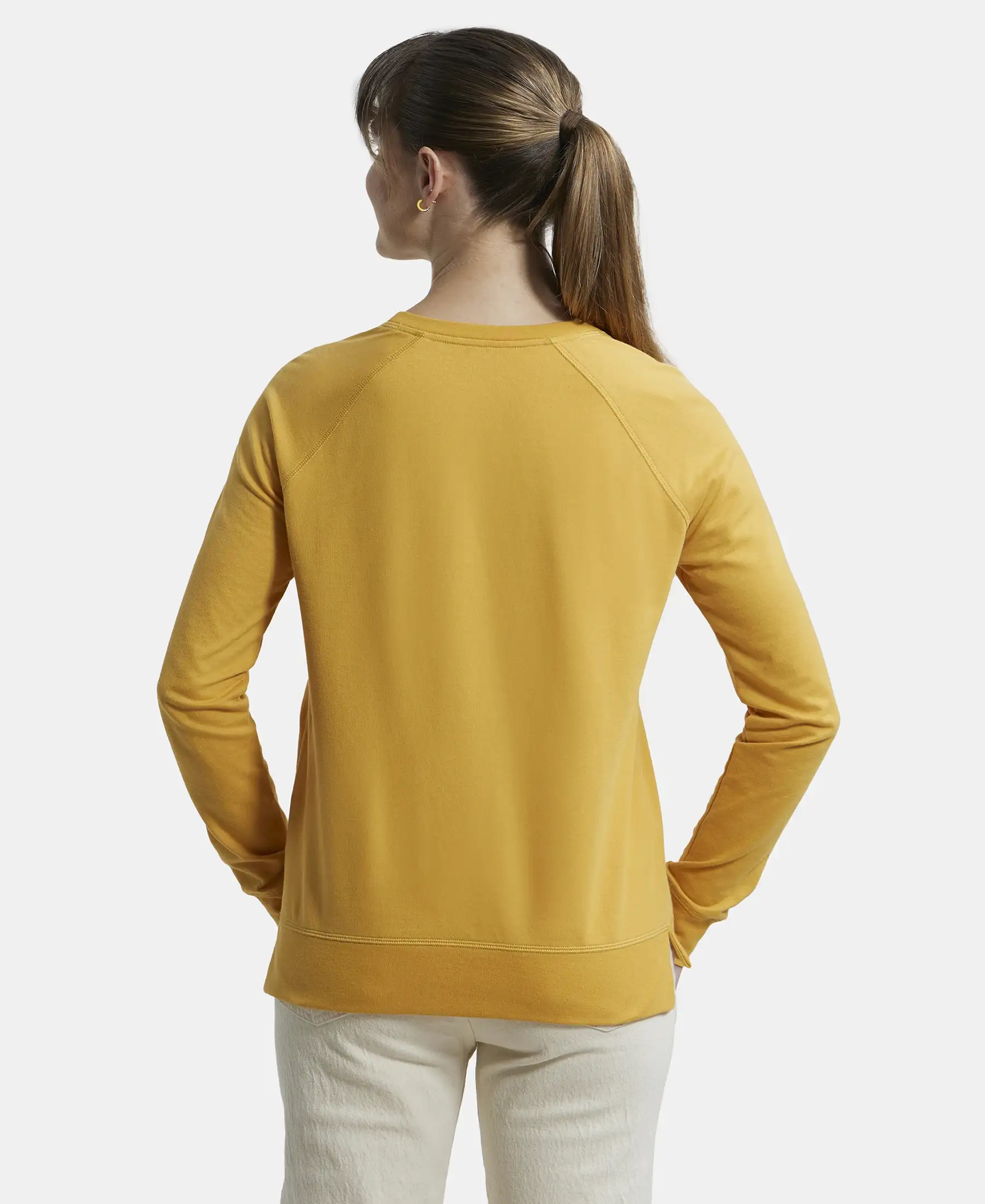 Super Combed Cotton Rich French Terry Fabric Solid Sweatshirt with Raglan Sleeve Styling - Honey Gold - Image 3