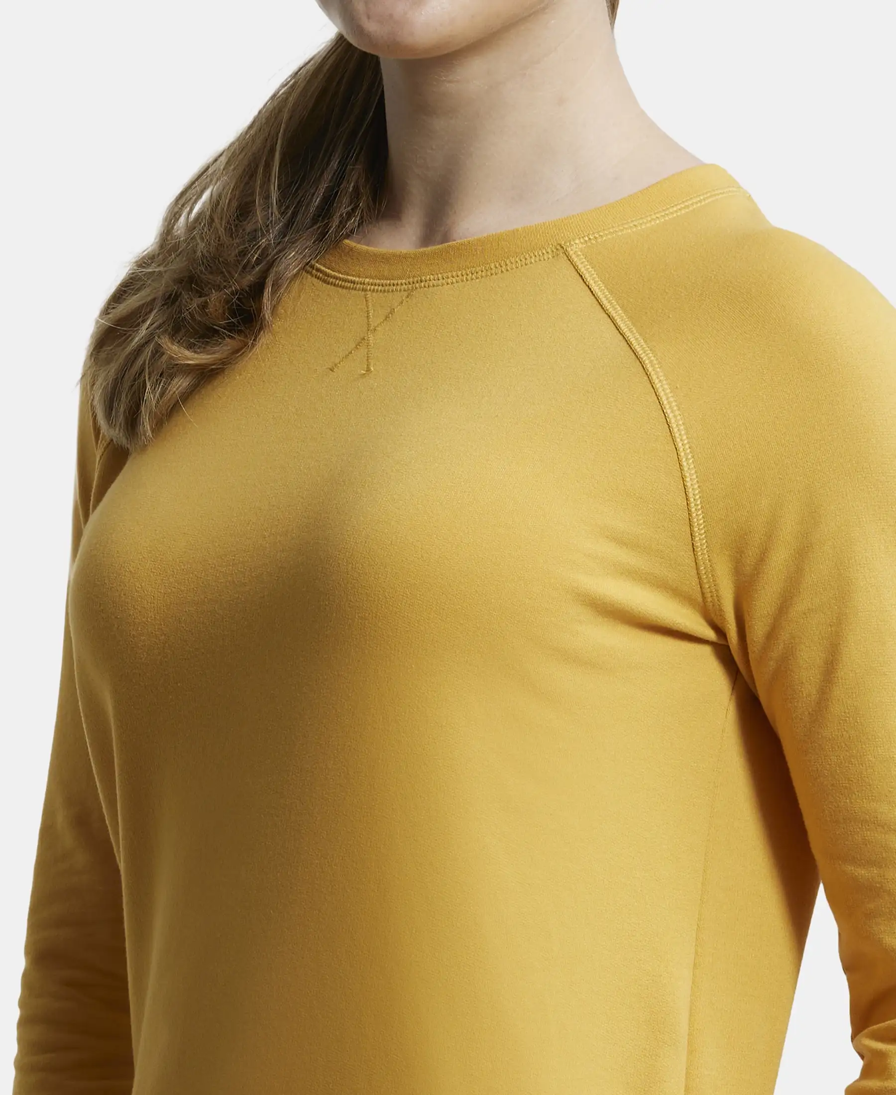 Super Combed Cotton Rich French Terry Fabric Solid Sweatshirt with Raglan Sleeve Styling - Honey Gold - Image 6