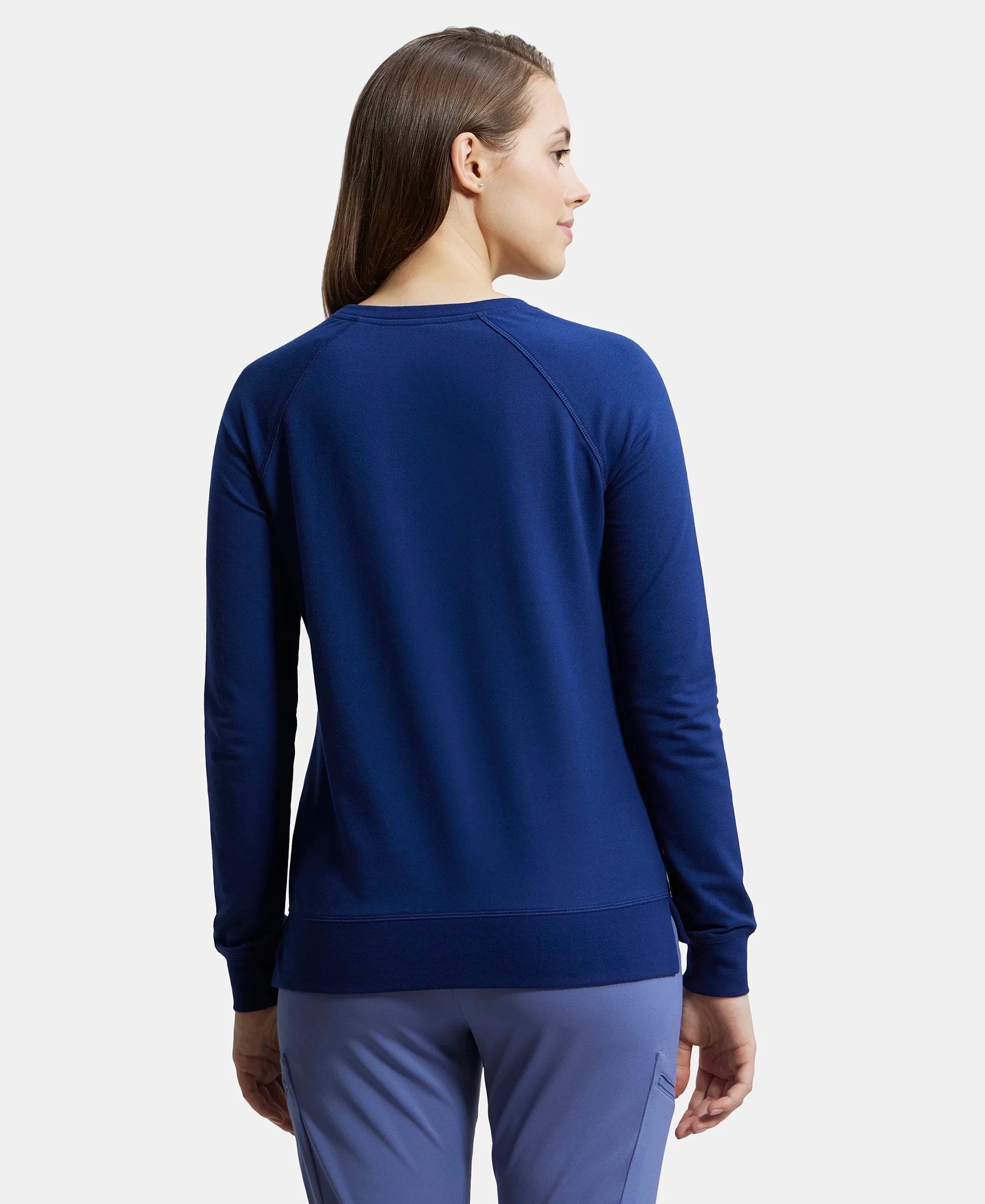 Super Combed Cotton Rich French Terry Fabric Solid Sweatshirt with Raglan Sleeve Styling - Medieval Blue - Image 3