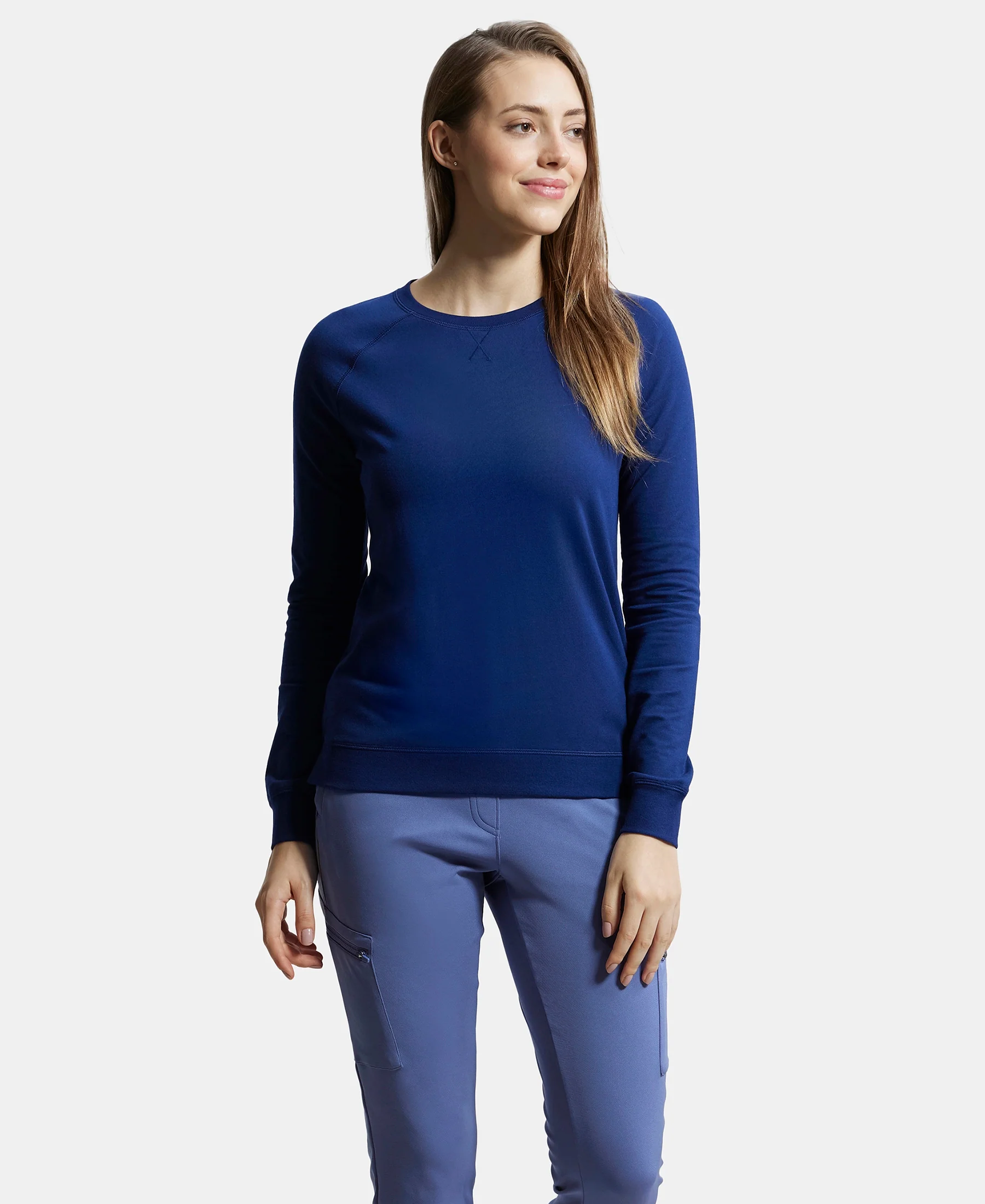 Super Combed Cotton Rich French Terry Fabric Solid Sweatshirt with Raglan Sleeve Styling - Medieval Blue - Image 6