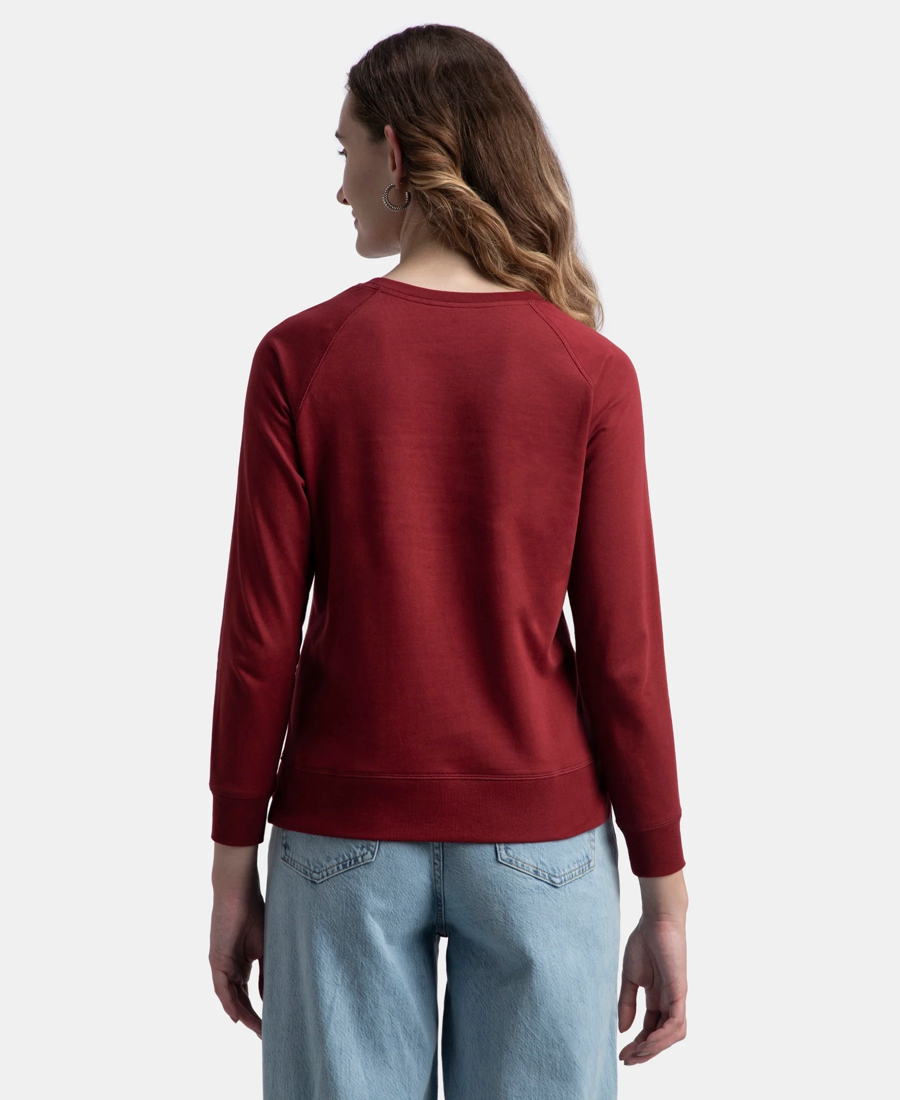 Super Combed Cotton Rich French Terry Fabric Solid Sweatshirt with Raglan Sleeve Styling - Pomegranate - Image 3