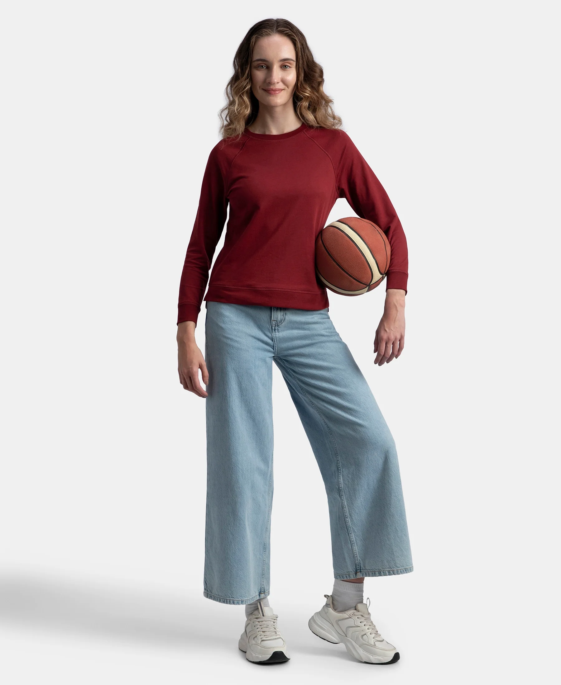 Super Combed Cotton Rich French Terry Fabric Solid Sweatshirt with Raglan Sleeve Styling - Pomegranate - Image 6