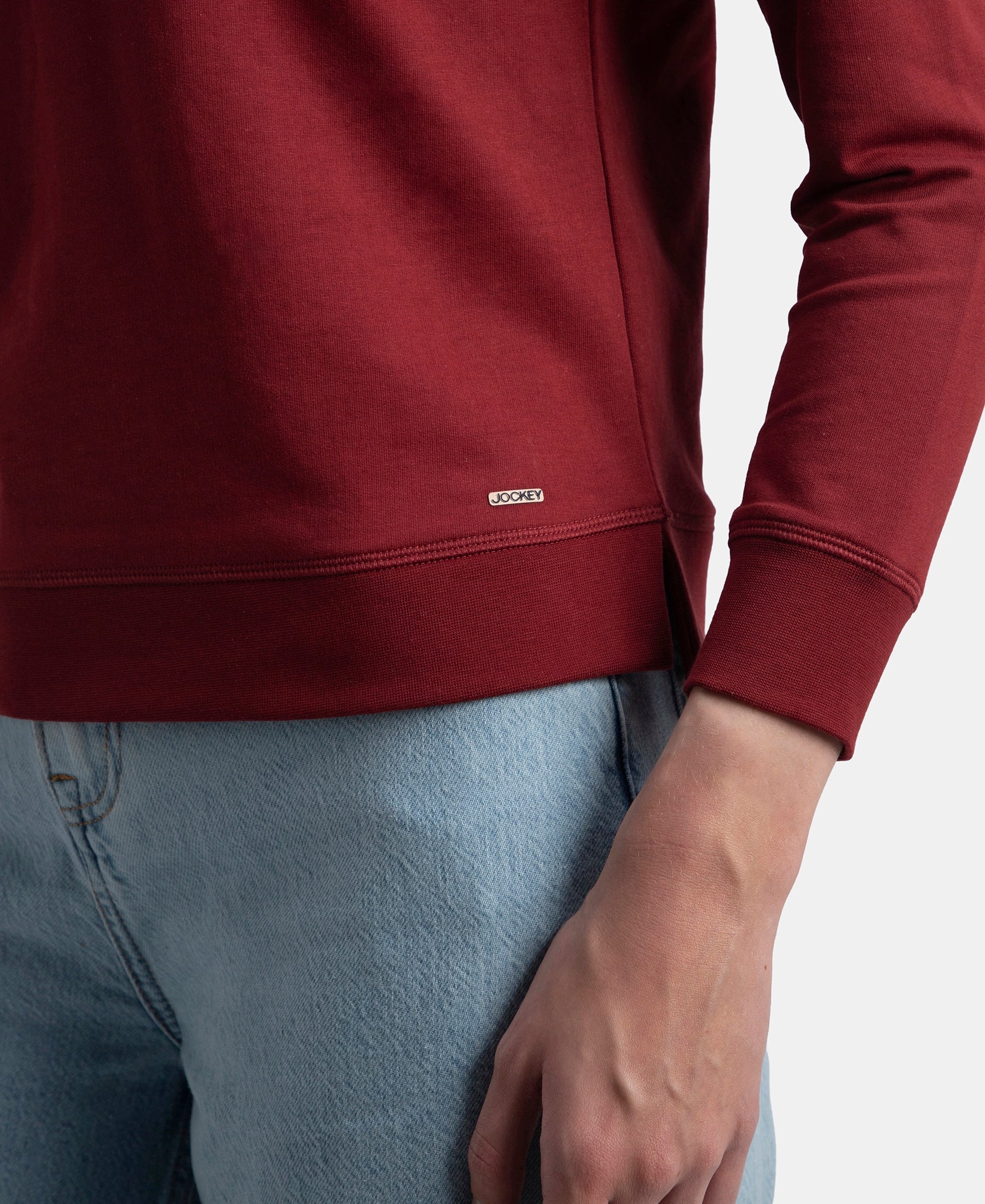 Super Combed Cotton Rich French Terry Fabric Solid Sweatshirt with Raglan Sleeve Styling - Pomegranate - Image 8