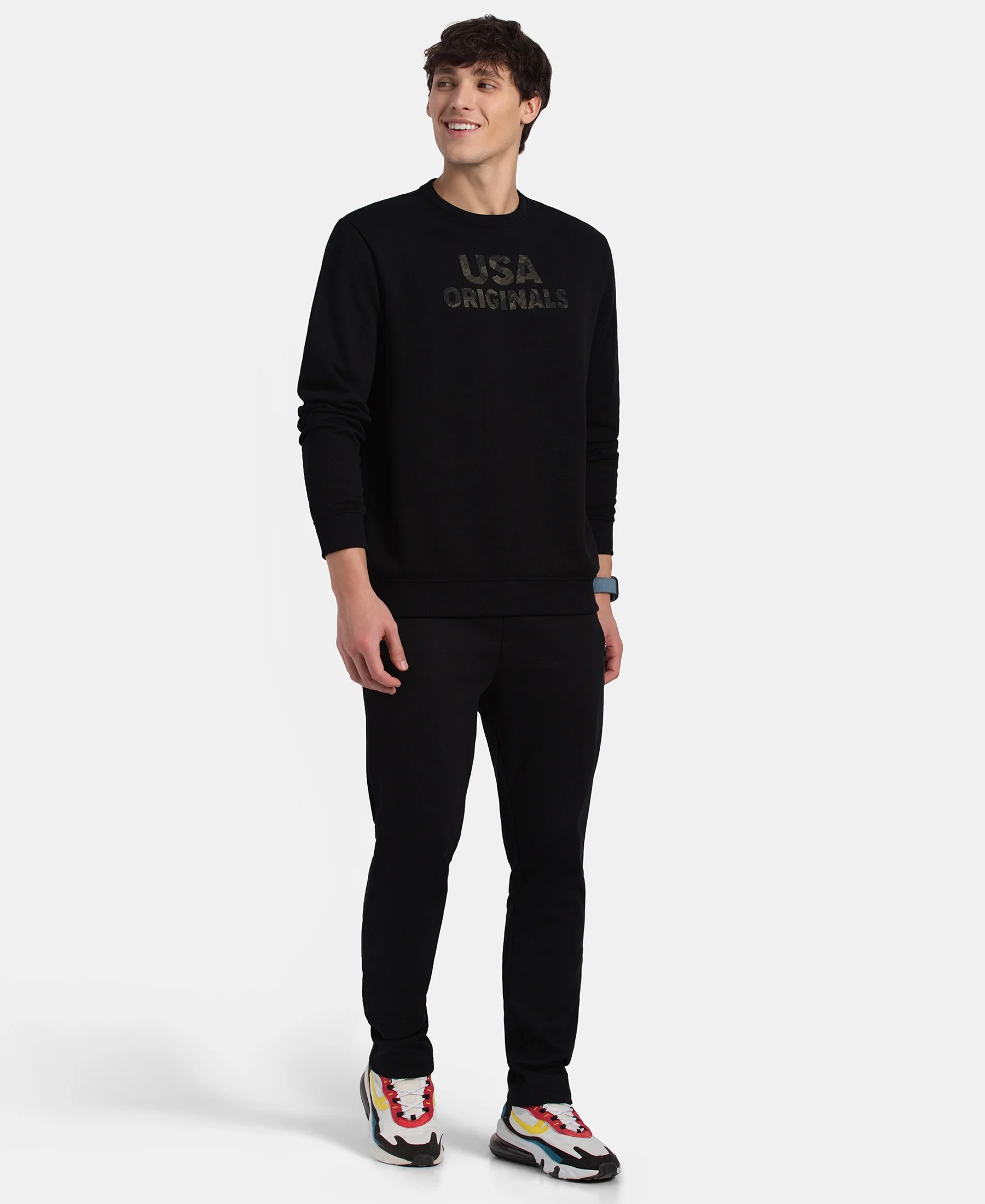 Super Combed Cotton Rich French Terry Printed Sweatshirt with Ribbed Cuffs - Black - Image 4