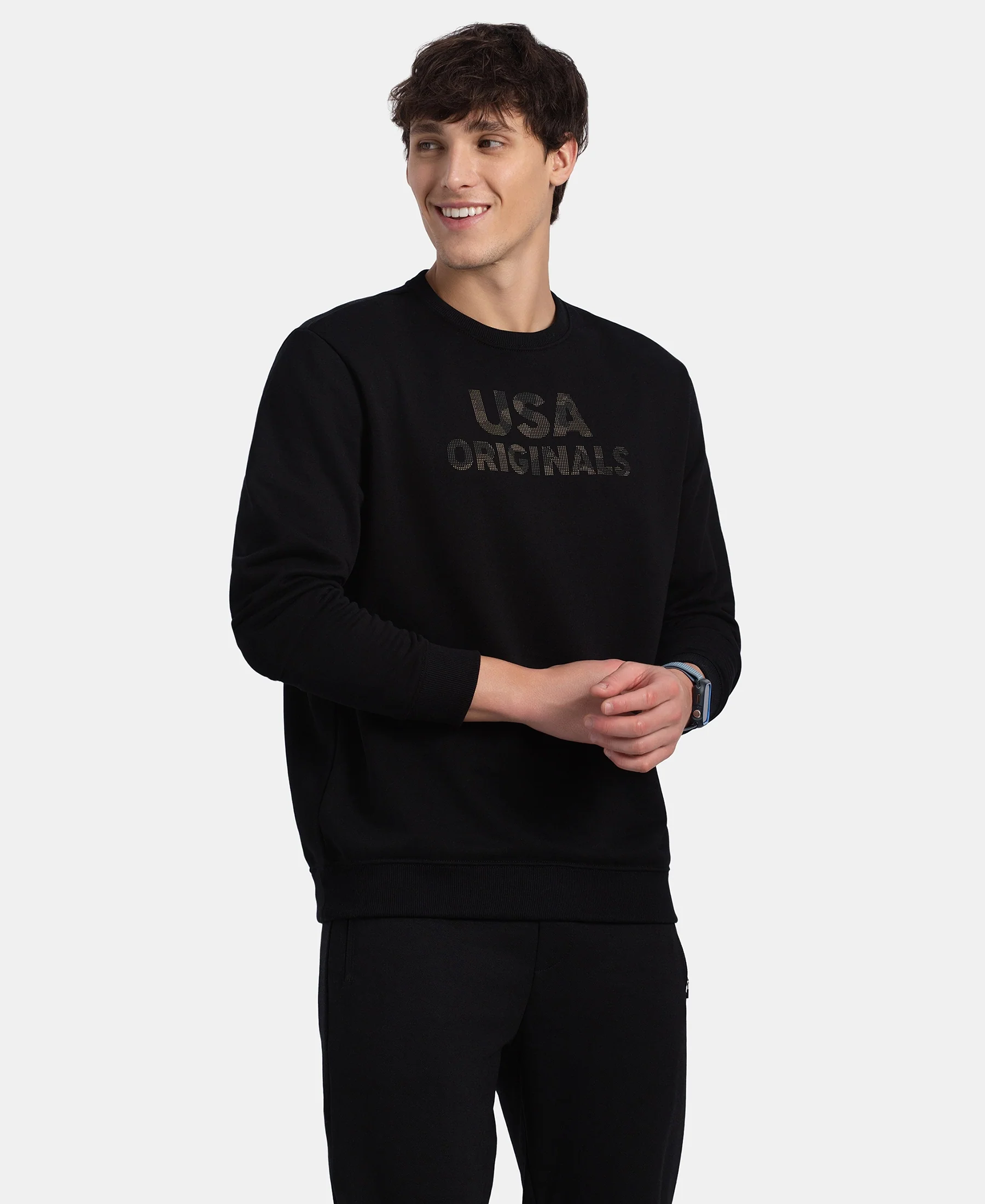 Super Combed Cotton Rich French Terry Printed Sweatshirt with Ribbed Cuffs - Black - Image 5