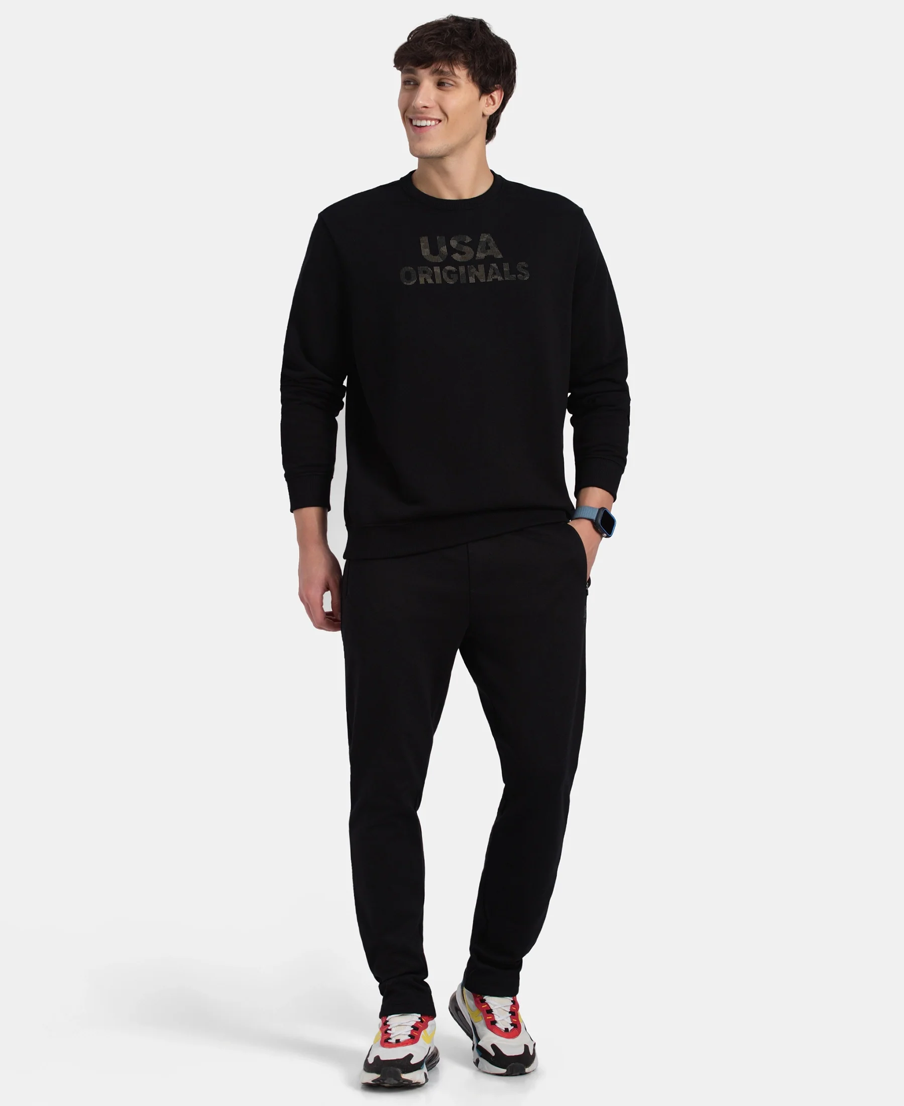 Super Combed Cotton Rich French Terry Printed Sweatshirt with Ribbed Cuffs - Black - Image 6