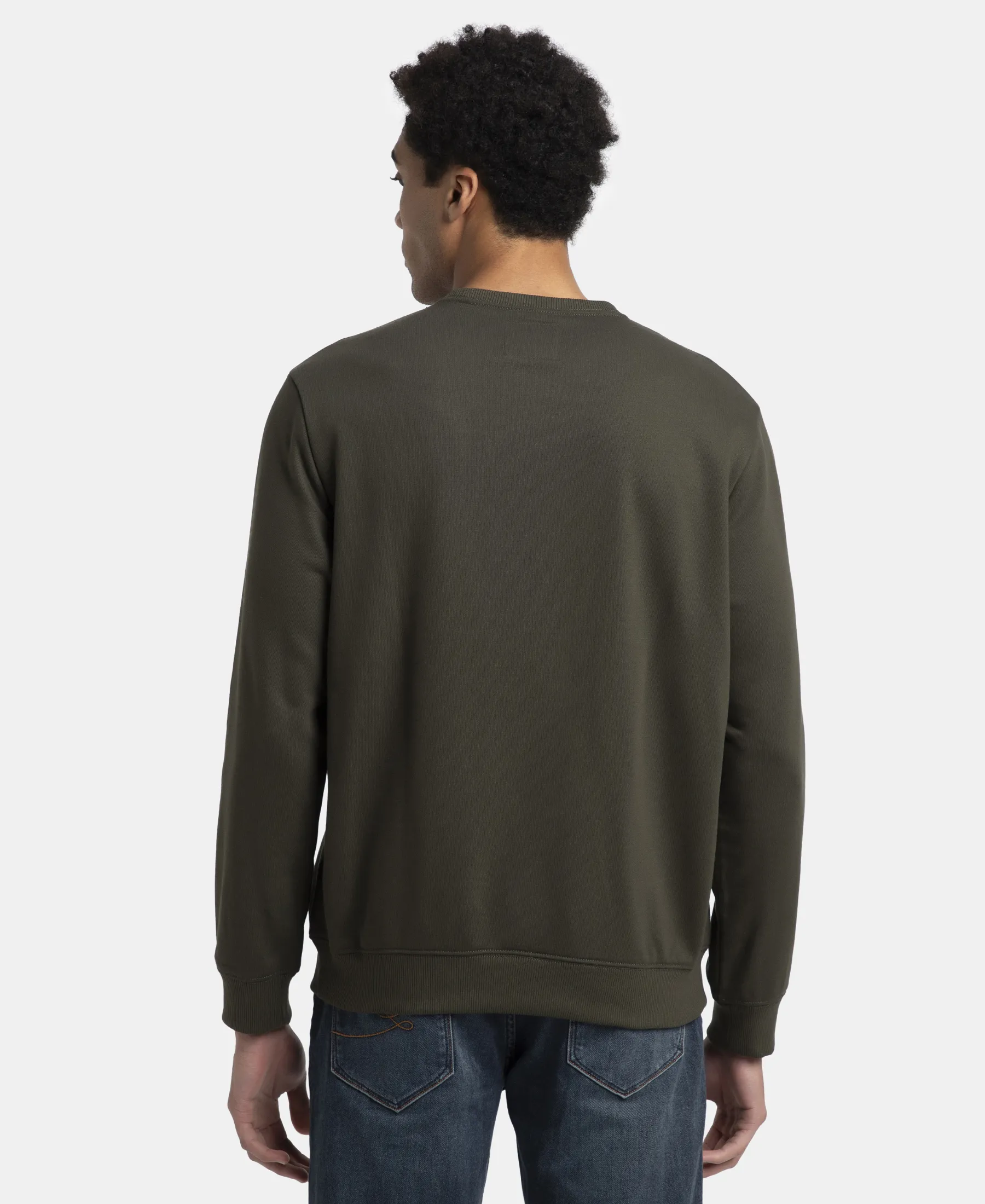 Super Combed Cotton Rich French Terry Printed Sweatshirt with Ribbed Cuffs - Deep Olive - Image 3