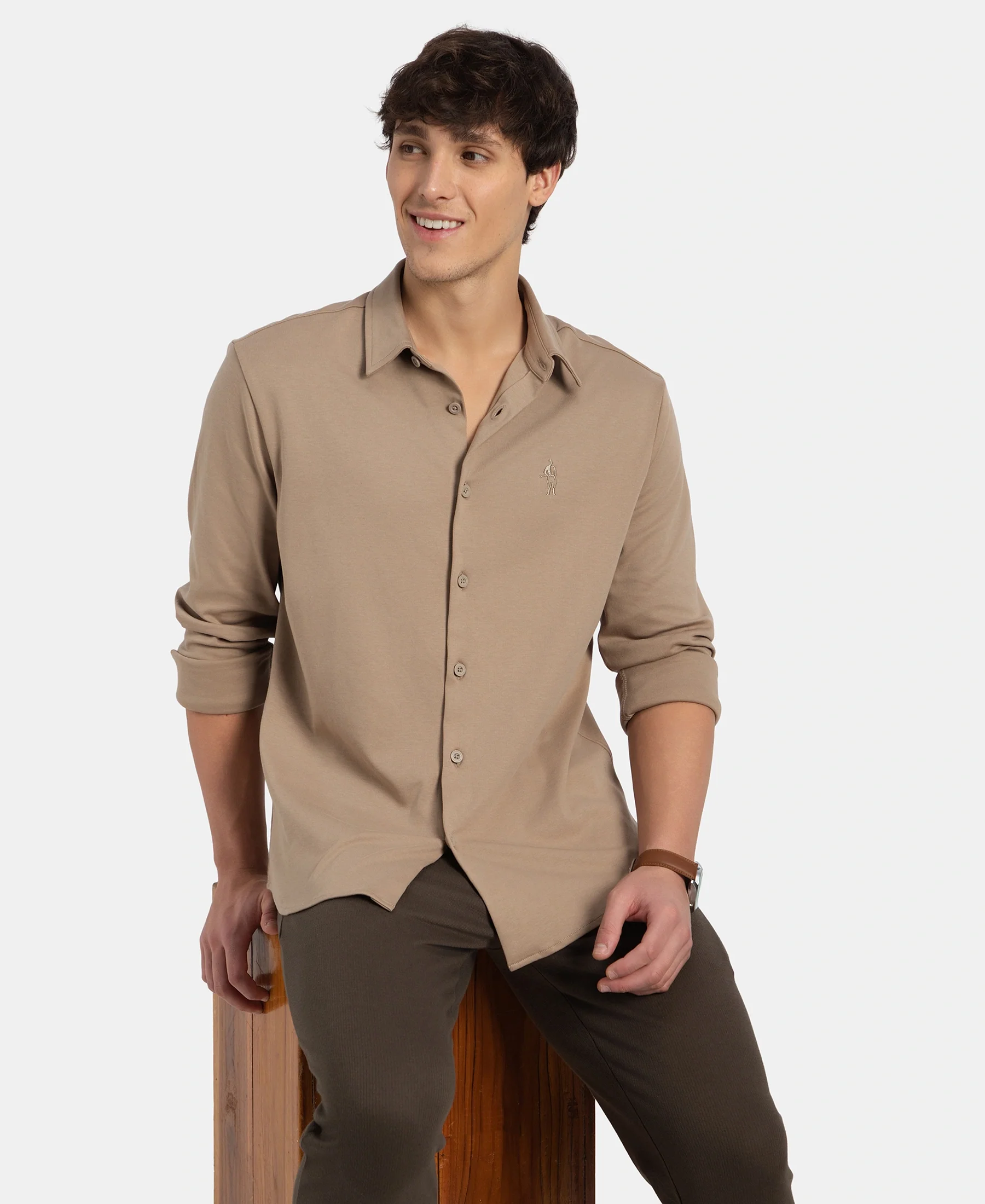 Super Combed Cotton Rich Full Sleeve Knit Shirt - Desert Taupe - Image 5