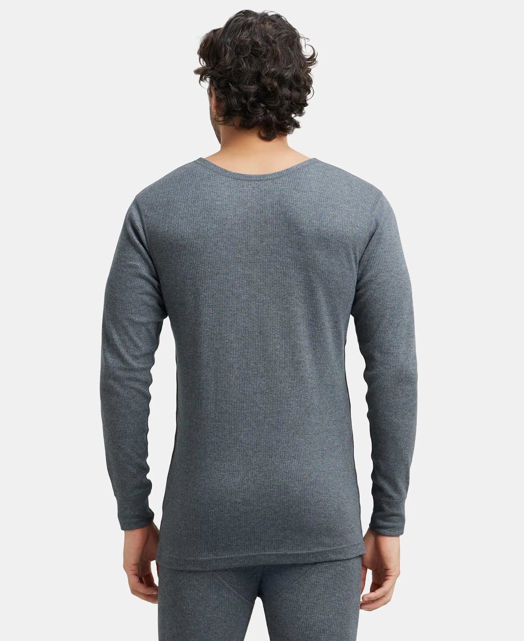 Extra Warmth Super Combed Cotton Rich Full Sleeve Thermal Undershirt with StayWarm Technology - Charcoal Melange - Image 3