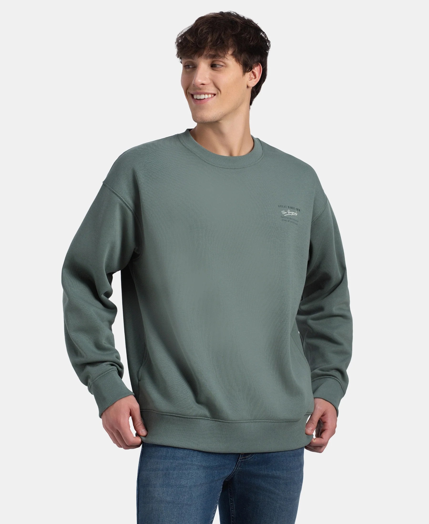 Super Combed Cotton Rich Graphic Print Fleece Sweatshirt with StayWarm Technology - Balsam Green - Image 2