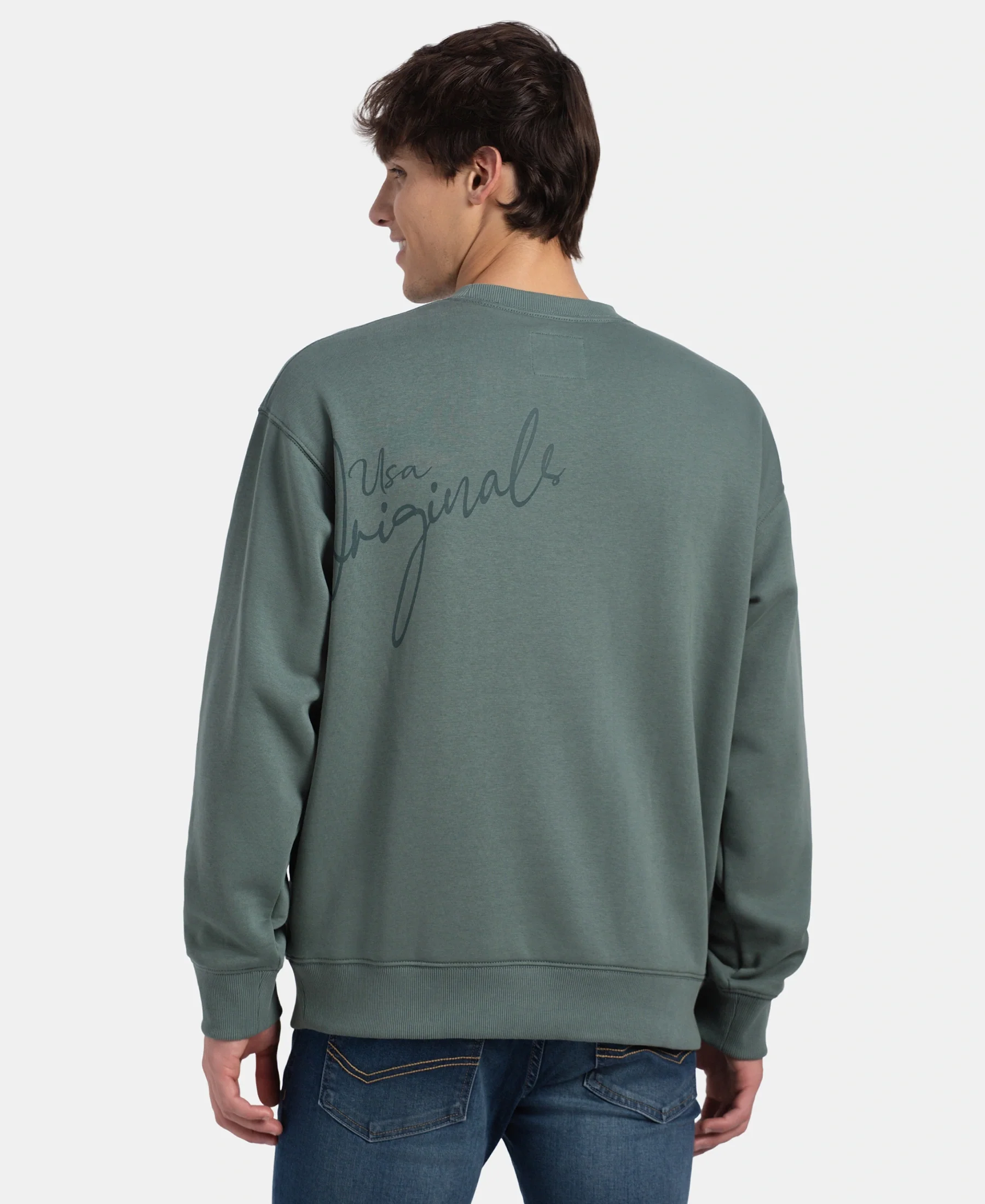 Super Combed Cotton Rich Graphic Print Fleece Sweatshirt with StayWarm Technology - Balsam Green - Image 3