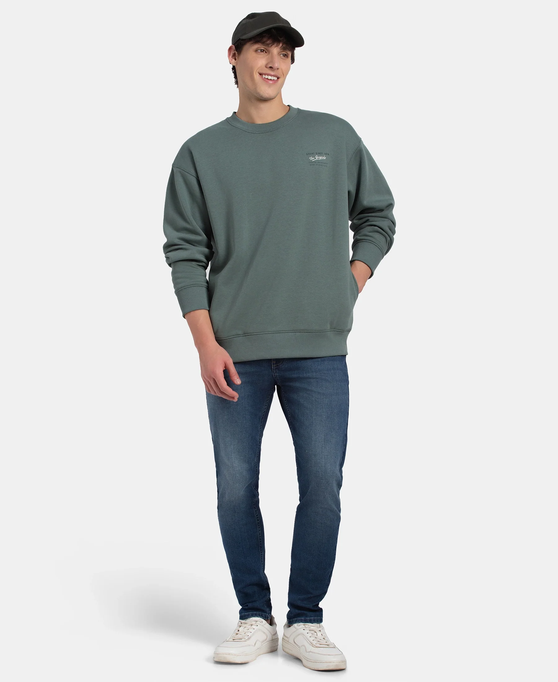 Super Combed Cotton Rich Graphic Print Fleece Sweatshirt with StayWarm Technology - Balsam Green - Image 4