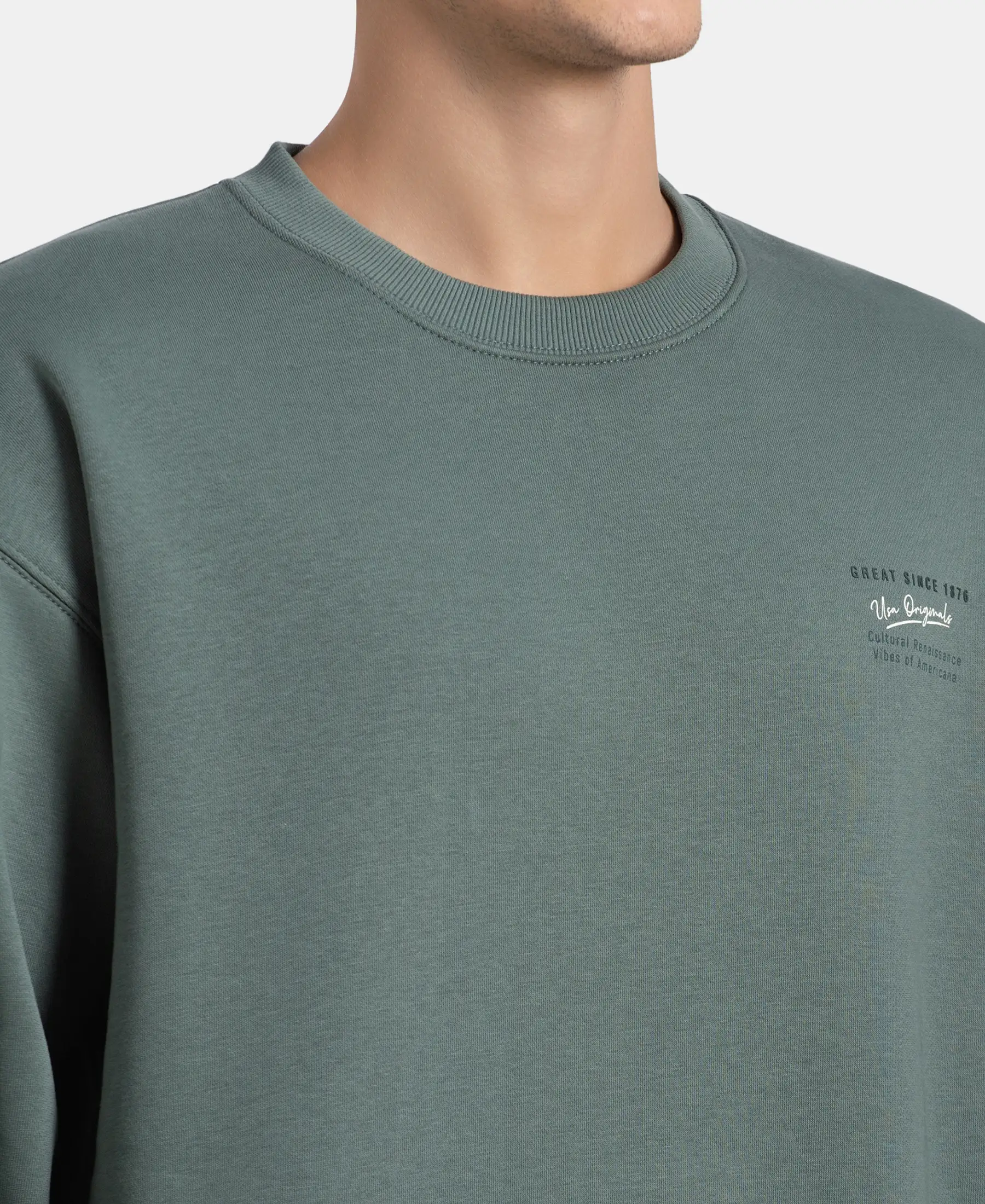 Super Combed Cotton Rich Graphic Print Fleece Sweatshirt with StayWarm Technology - Balsam Green - Image 7