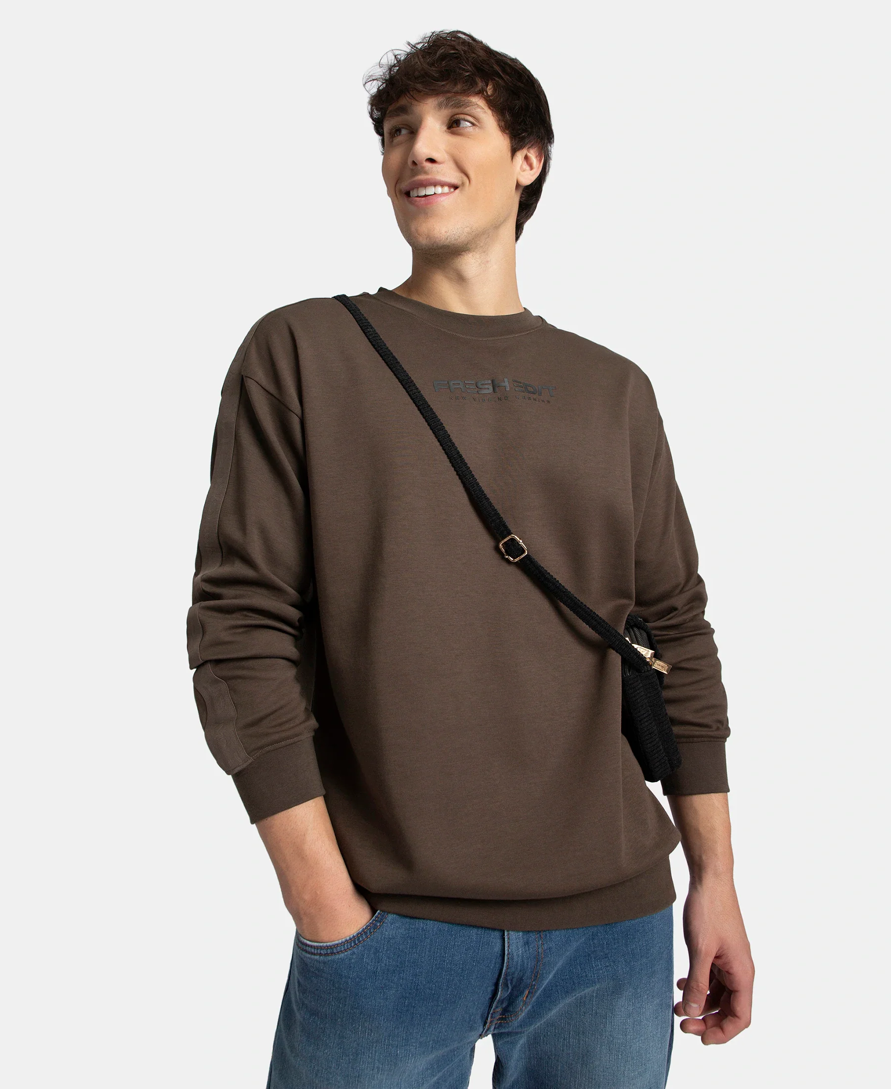 Super Combed Cotton Rich Oversized Graphic Printed Full Sleeve T-Shirt - Turkish Coffee - Image 5