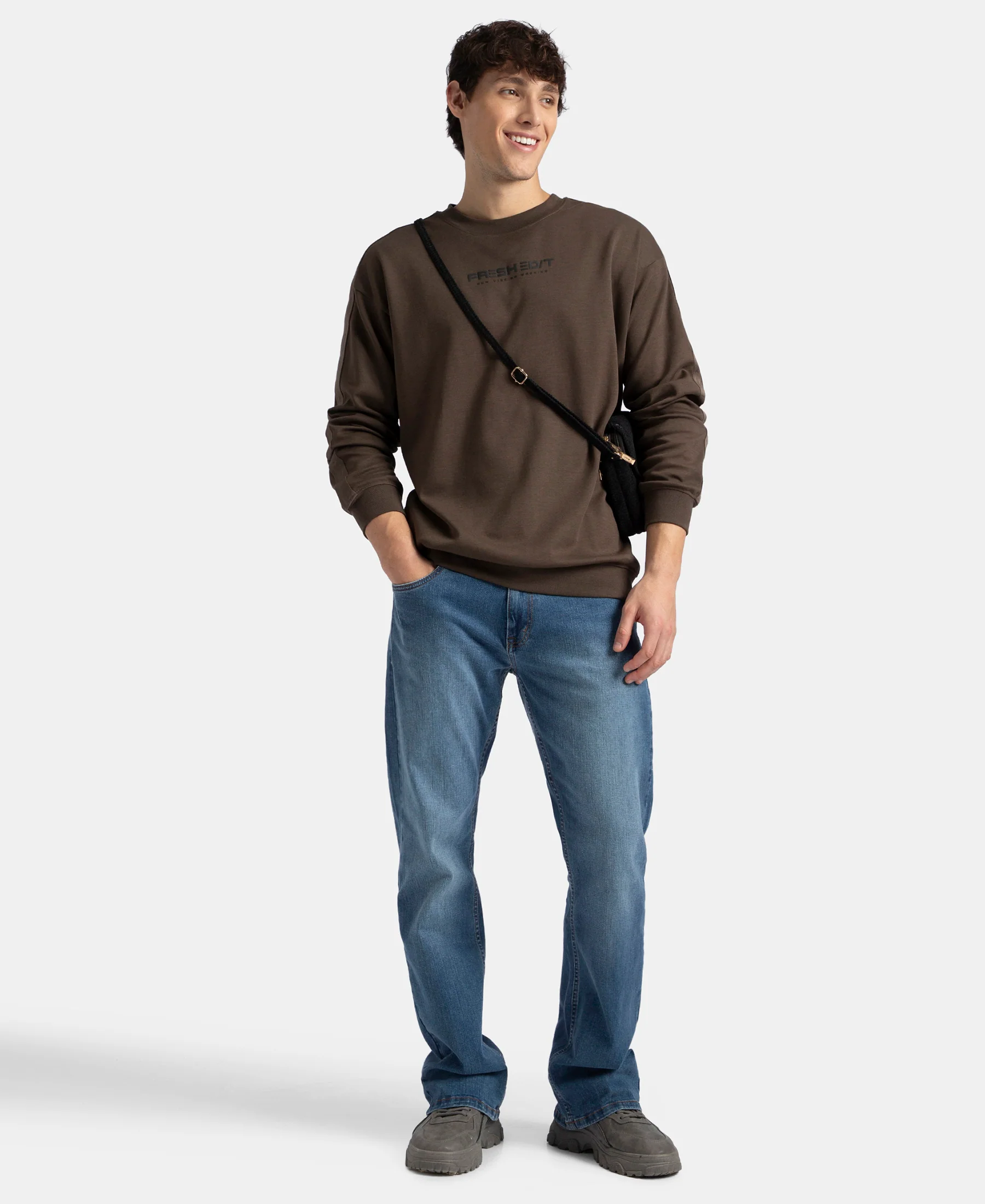 Super Combed Cotton Rich Oversized Graphic Printed Full Sleeve T-Shirt - Turkish Coffee - Image 6