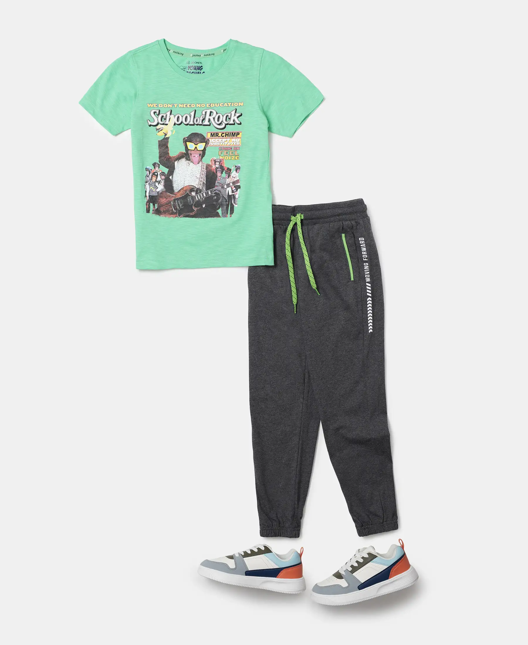 Boy's Super Combed Cotton Rich Graphic Printed Joggers with Elasticated Hem - Charcoal Melange - Image 4