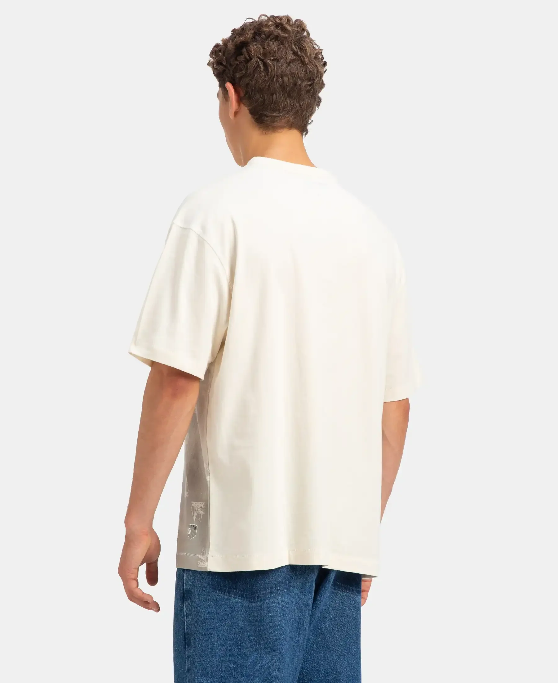 Super Combed Cotton Rich Graphic Printed Oversized T-Shirt - Almond Milk USA - Image 3