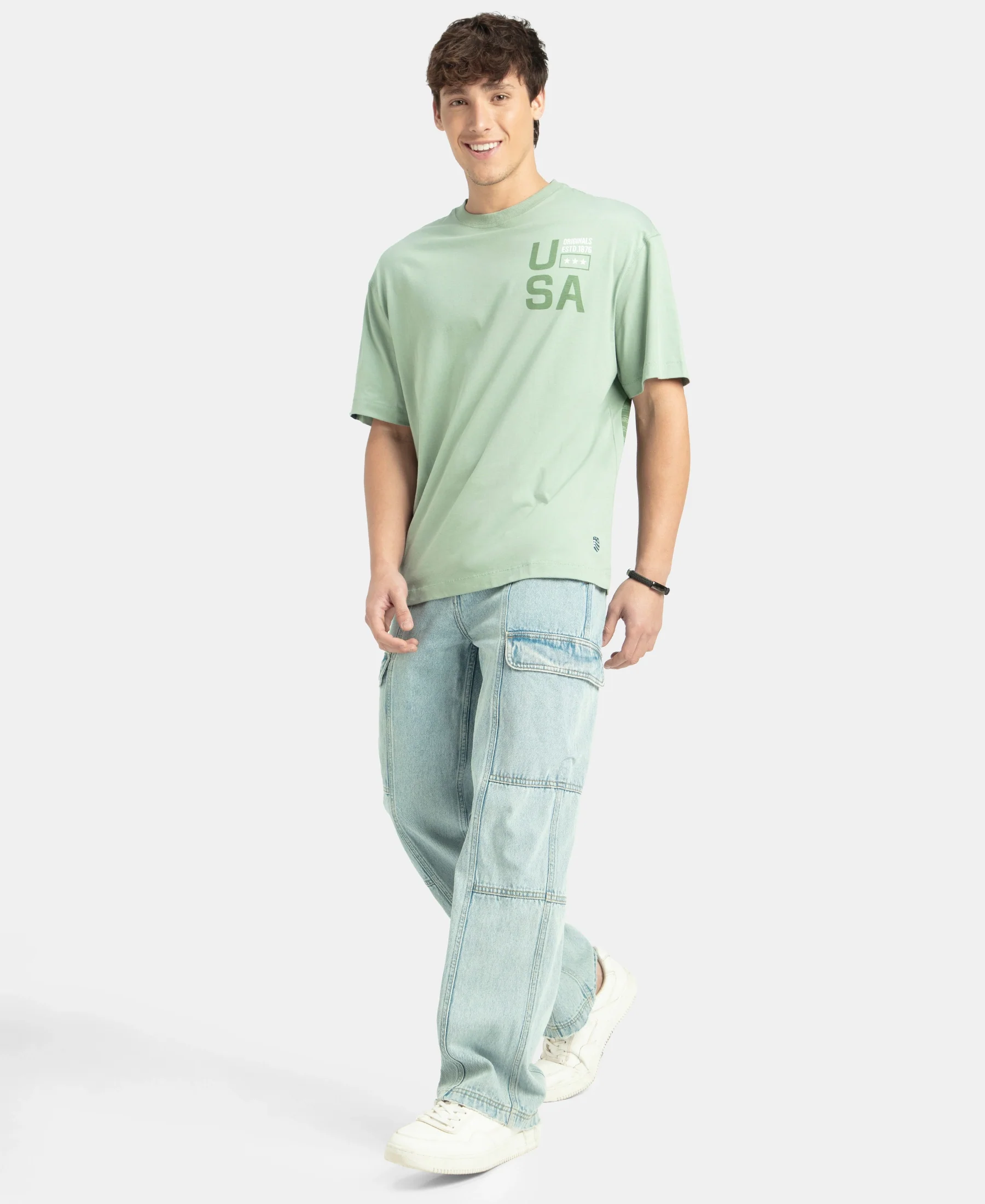 Super Combed Cotton Rich Graphic Printed Oversized T-Shirt - Iceberg Green USA - Image 6