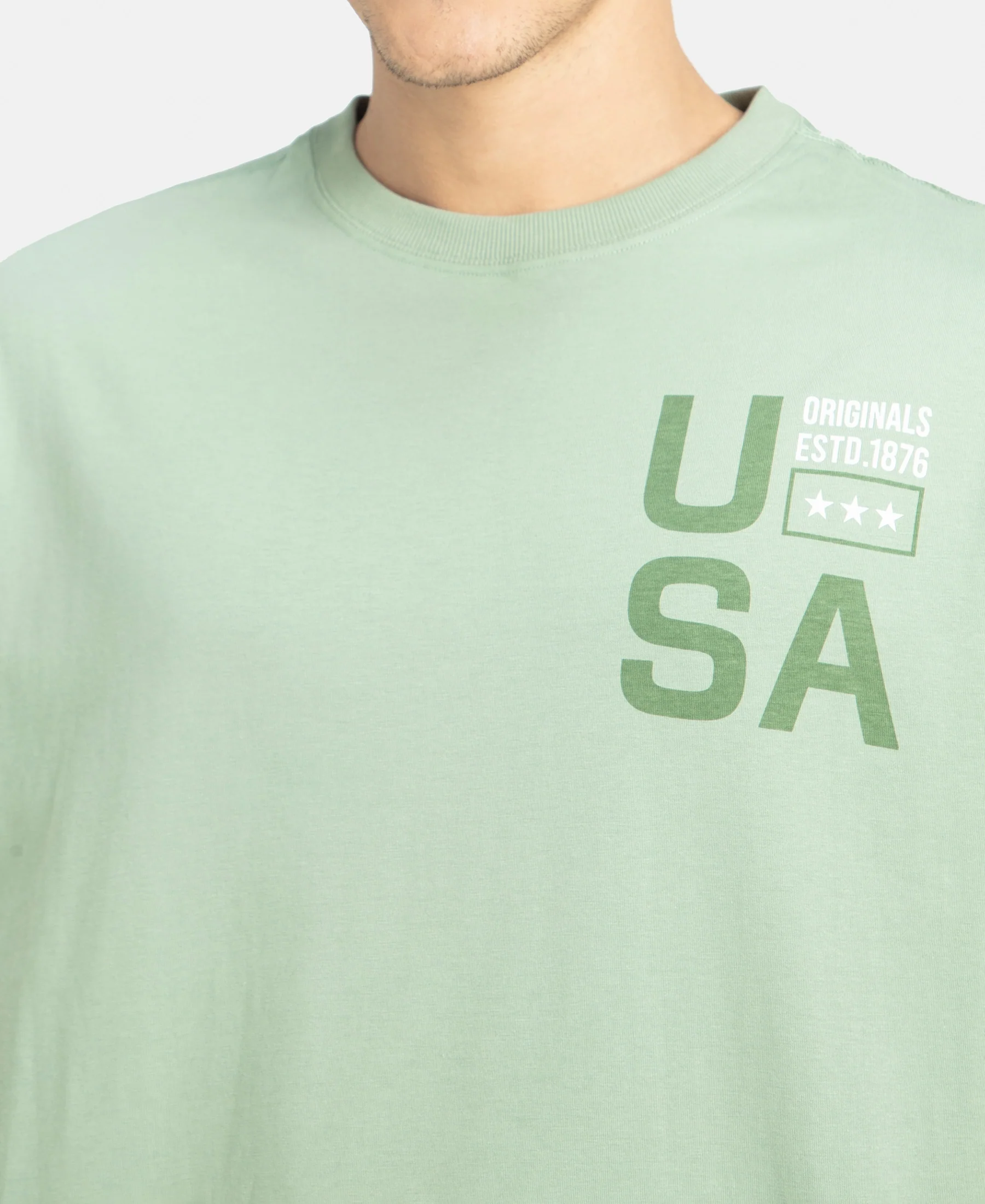 Super Combed Cotton Rich Graphic Printed Oversized T-Shirt - Iceberg Green USA - Image 8
