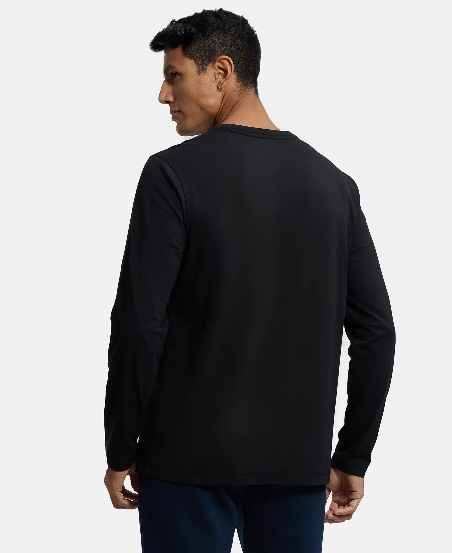 Super Combed Cotton Rich Graphic Printed Round Neck Full Sleeve T-Shirt - Black - Image 3