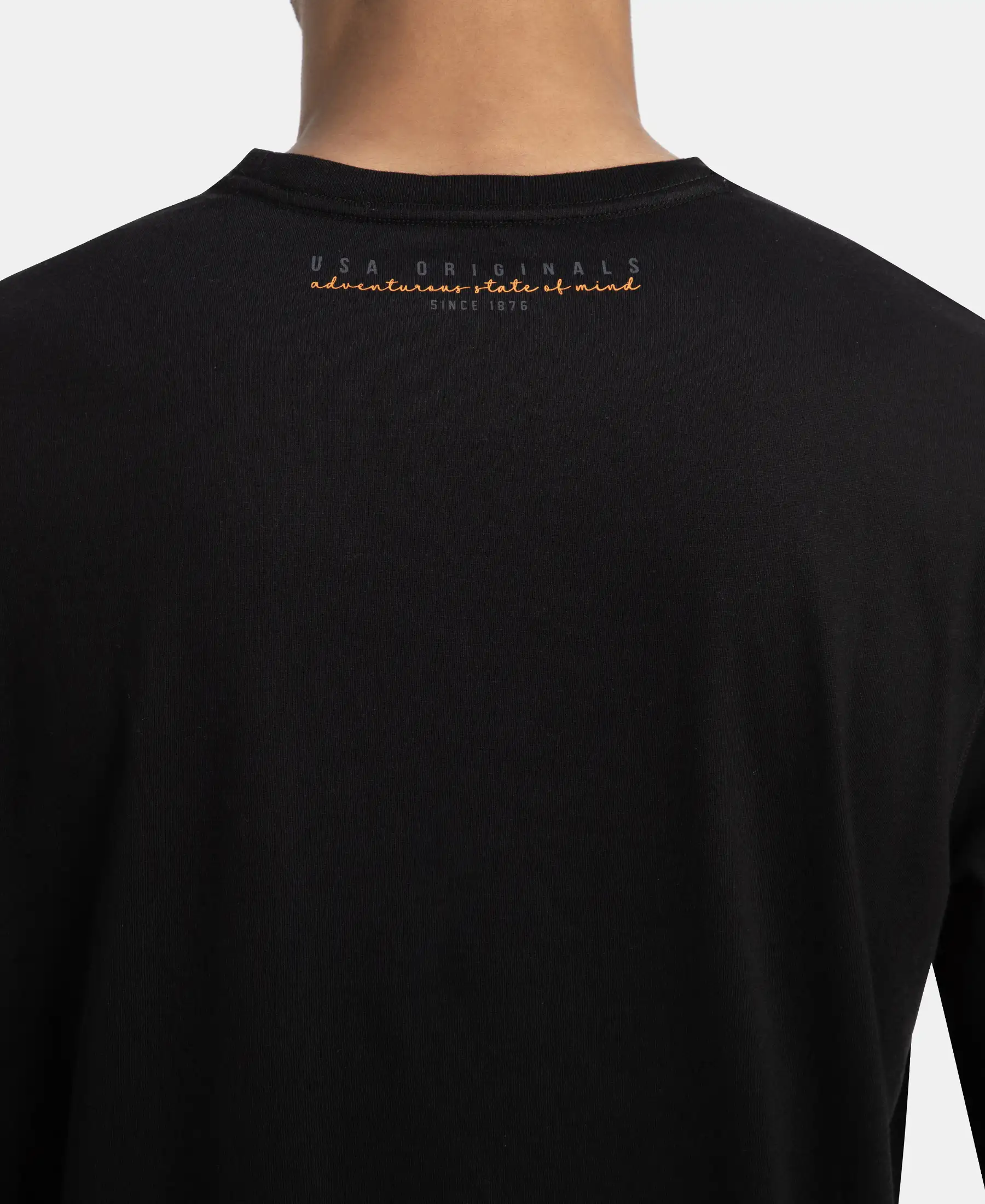Super Combed Cotton Rich Graphic Printed Round Neck Full Sleeve T-Shirt - Black USA - Image 7