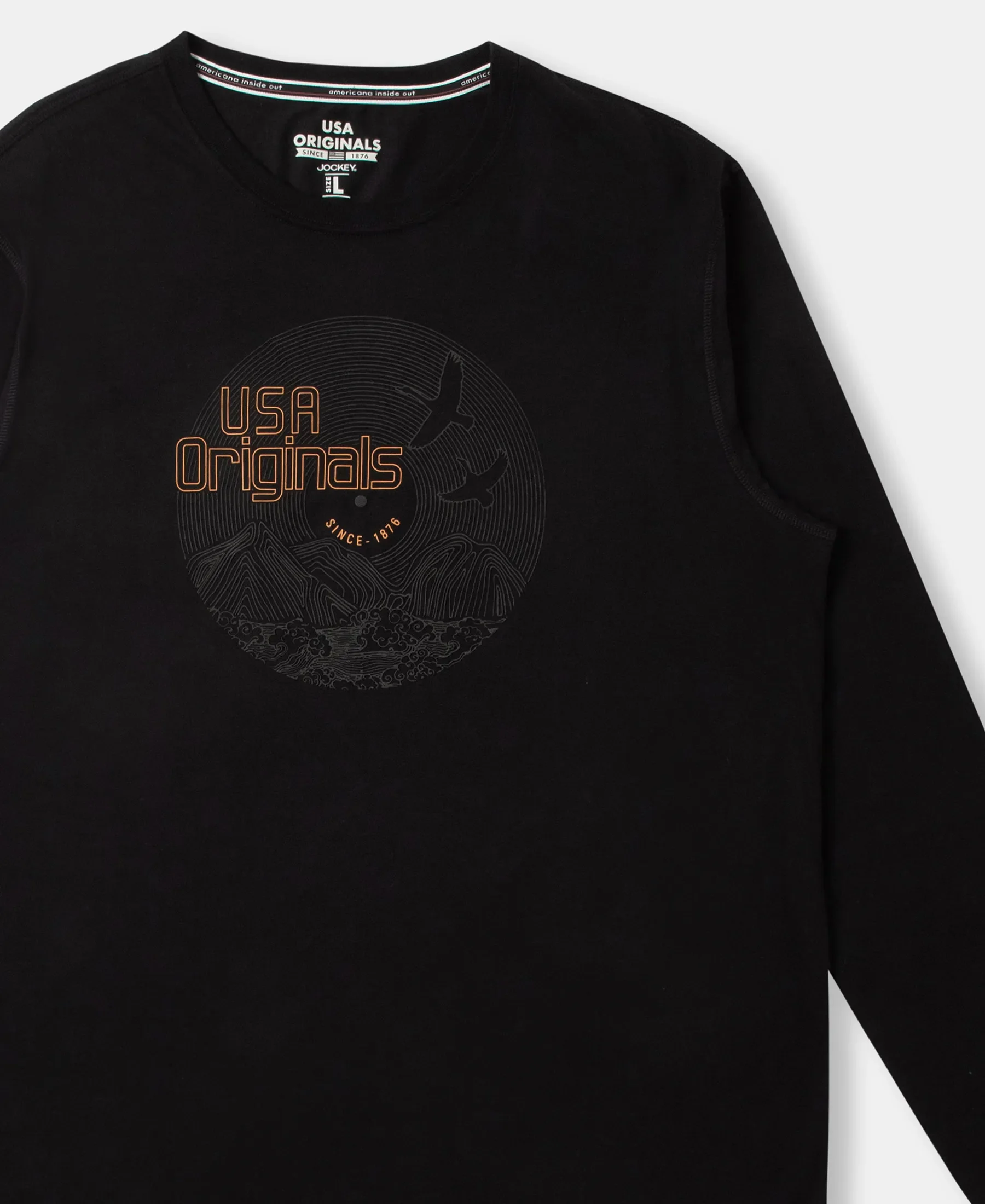 Super Combed Cotton Rich Graphic Printed Round Neck Full Sleeve T-Shirt - Black USA - Image 9