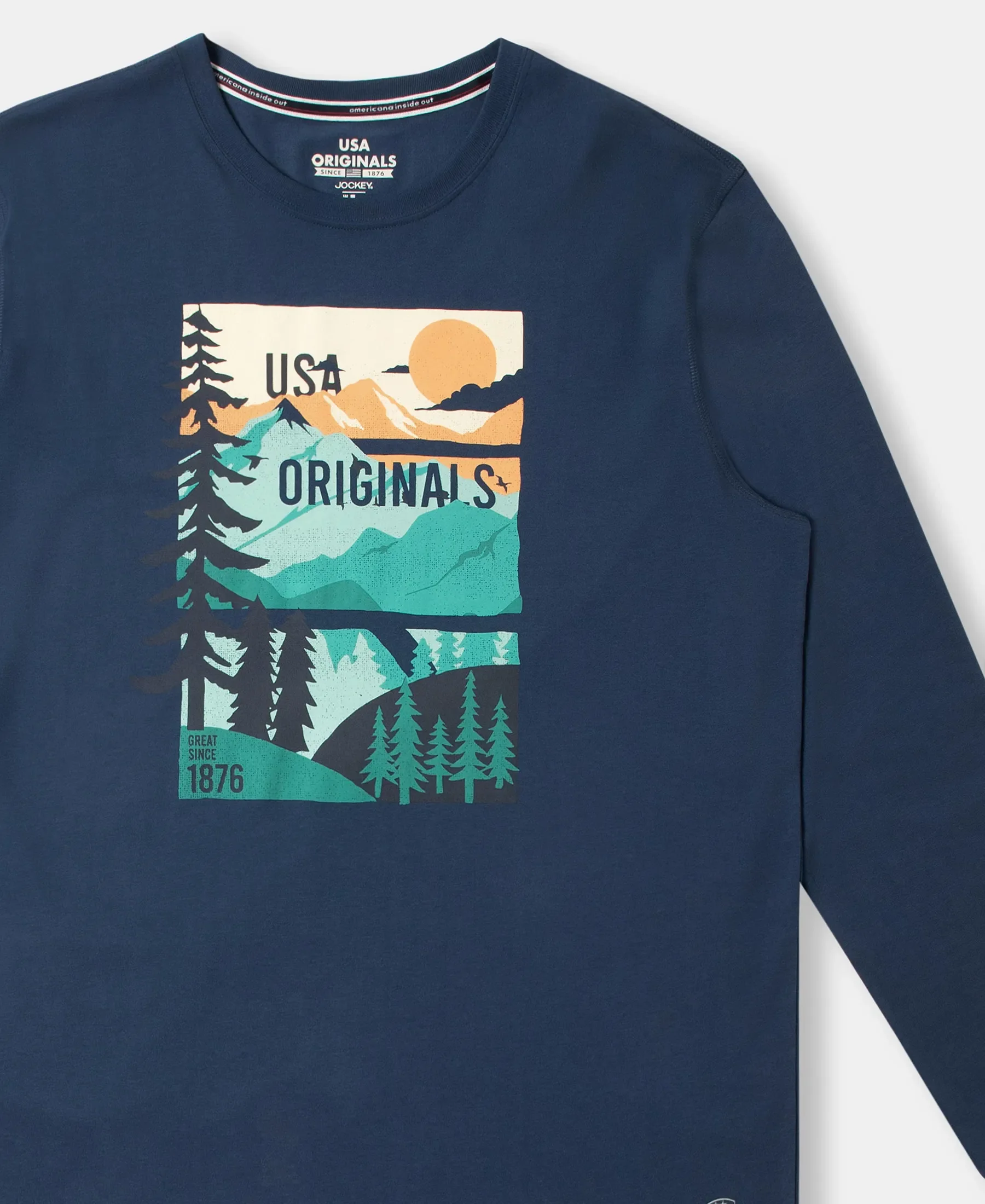 Super Combed Cotton Rich Graphic Printed Round Neck Full Sleeve T-Shirt - Insignia Blue USA - Image 9