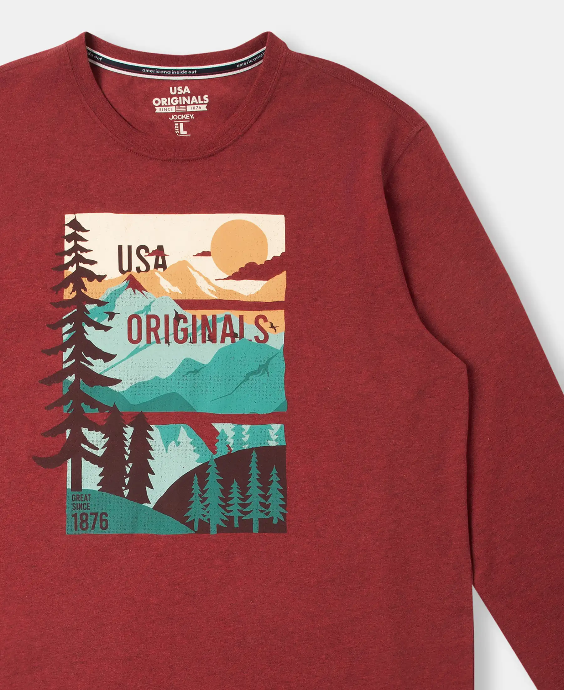 Super Combed Cotton Rich Graphic Printed Round Neck Full Sleeve T-Shirt - Red Melange USA - Image 9