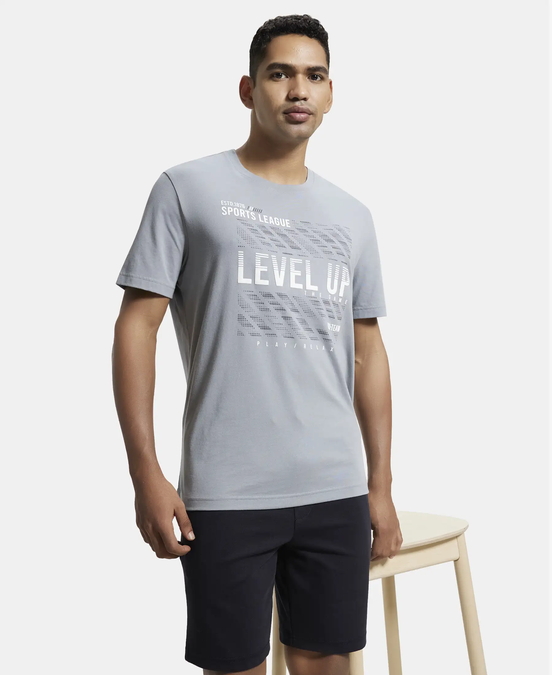 Super Combed Cotton Rich Graphic Printed Round Neck Half Sleeve T-Shirt - Monument - Image 6