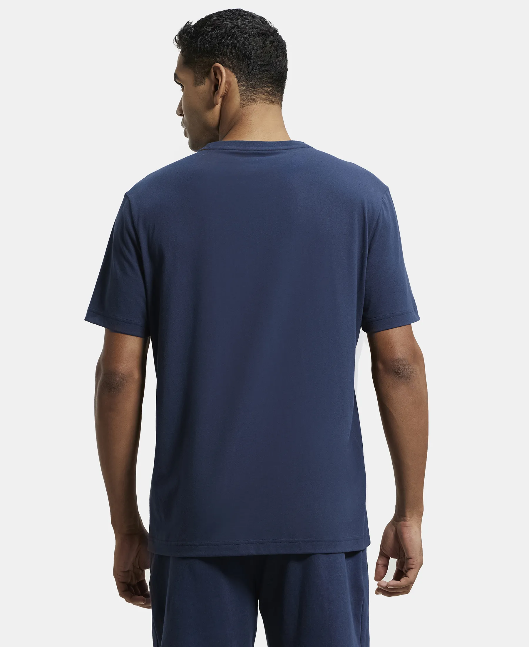 Super Combed Cotton Rich Graphic Printed Round Neck Half Sleeve T-Shirt - Navy - Image 3