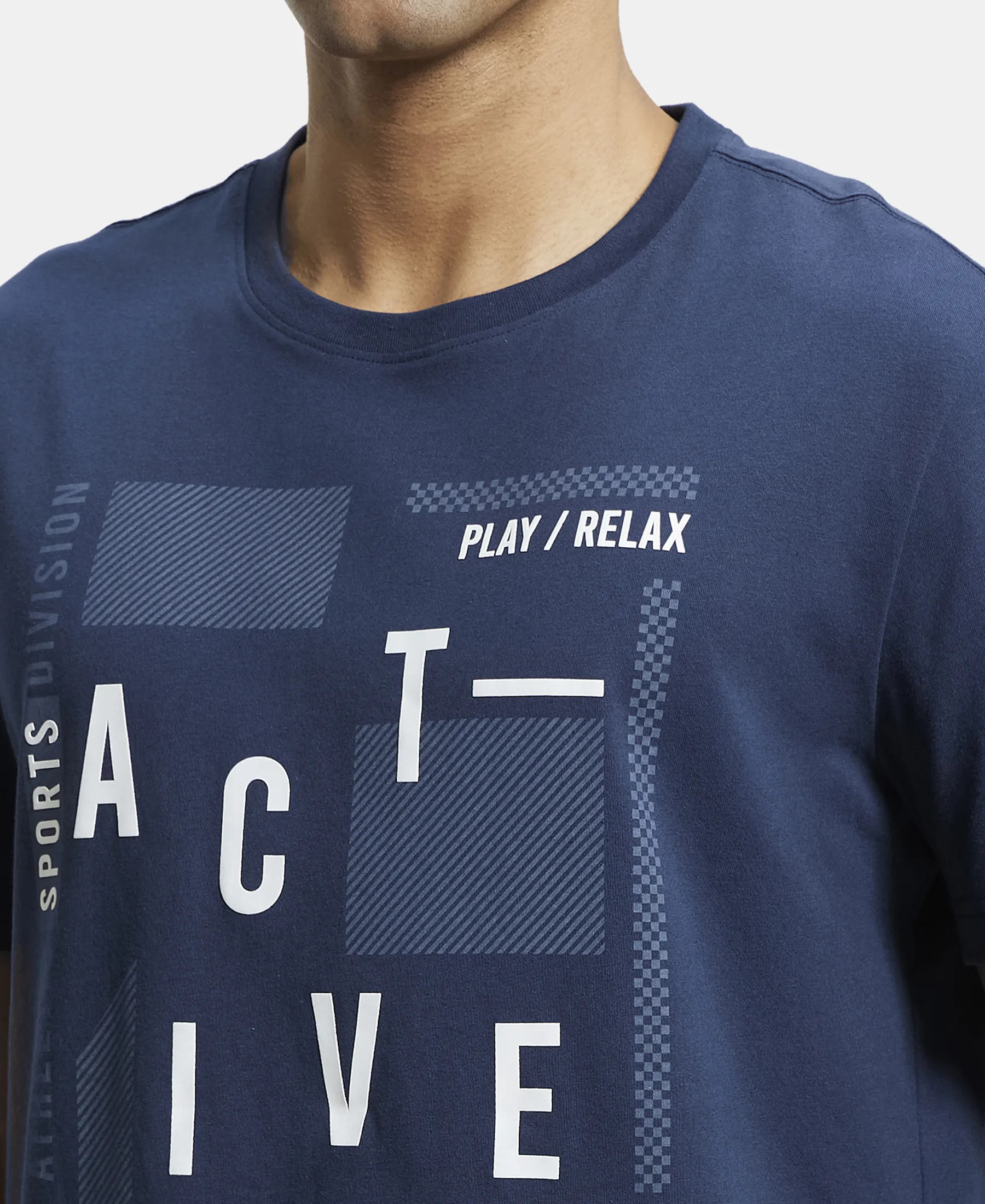 Super Combed Cotton Rich Graphic Printed Round Neck Half Sleeve T-Shirt - Navy - Image 7