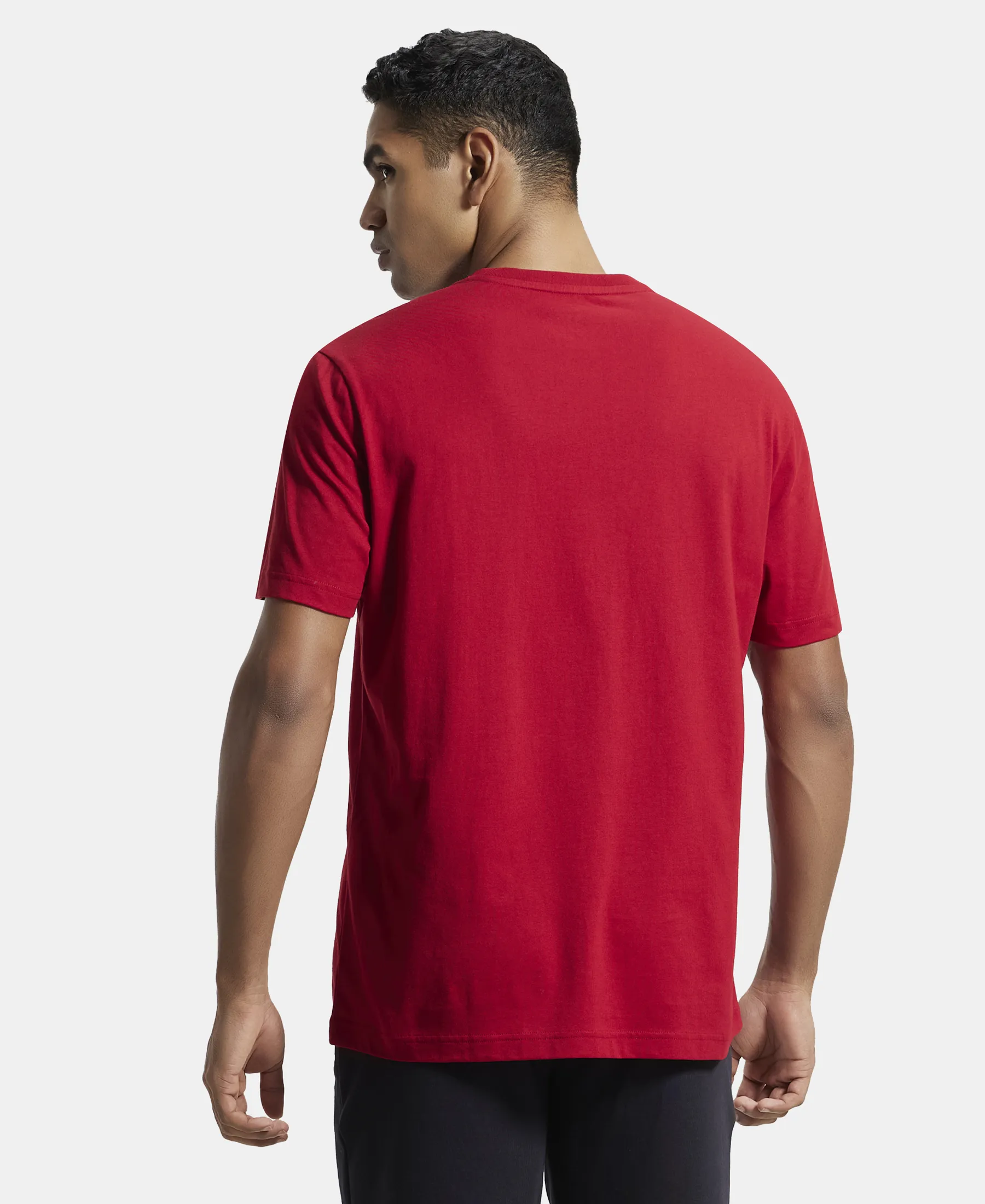 Super Combed Cotton Rich Graphic Printed Round Neck Half Sleeve T-Shirt - Shanghai Red - Image 3